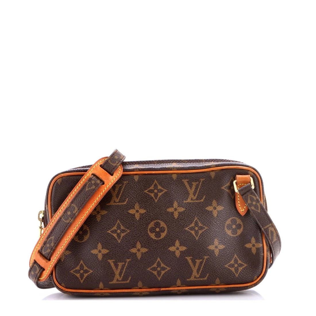Pochette Bandouliere Bag Monogram Canvas Louis Vuitton: Pochette Bandouliere Bag Monogram Canvas Louis Vuitton Brown canvas coated Louis Vuitton Pochette Marly Bandouliere Bag with gold hardware, featuring a signature and monogram canvas design. The bag ha