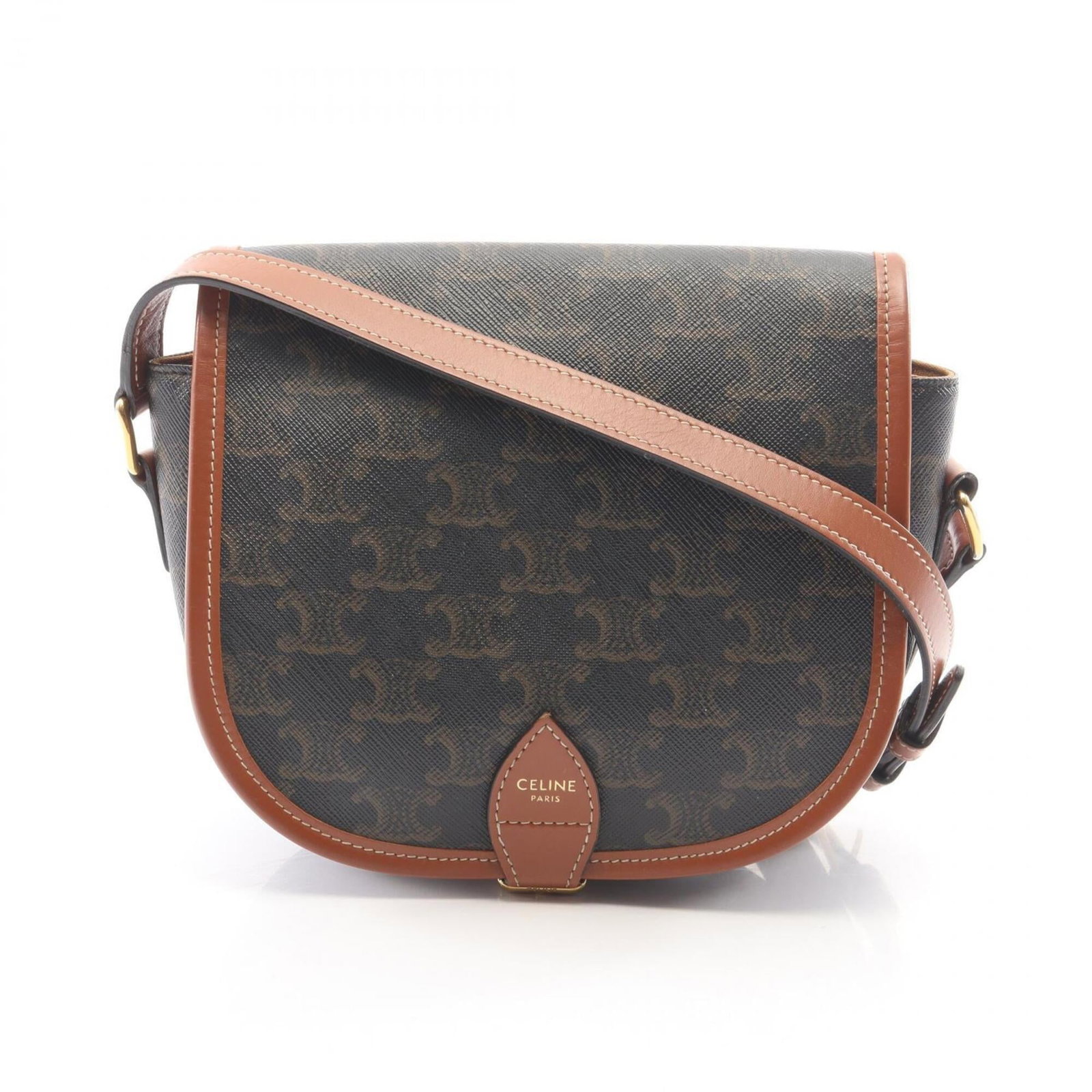 Coated canvas leather handbag shoulder bag by Celine: Coated canvas leather handbag shoulder bag by Celine Coated canvas leather handbag shoulder bag by Celine features a sleek black and brown design. Made from high-quality coated canvas and genuine