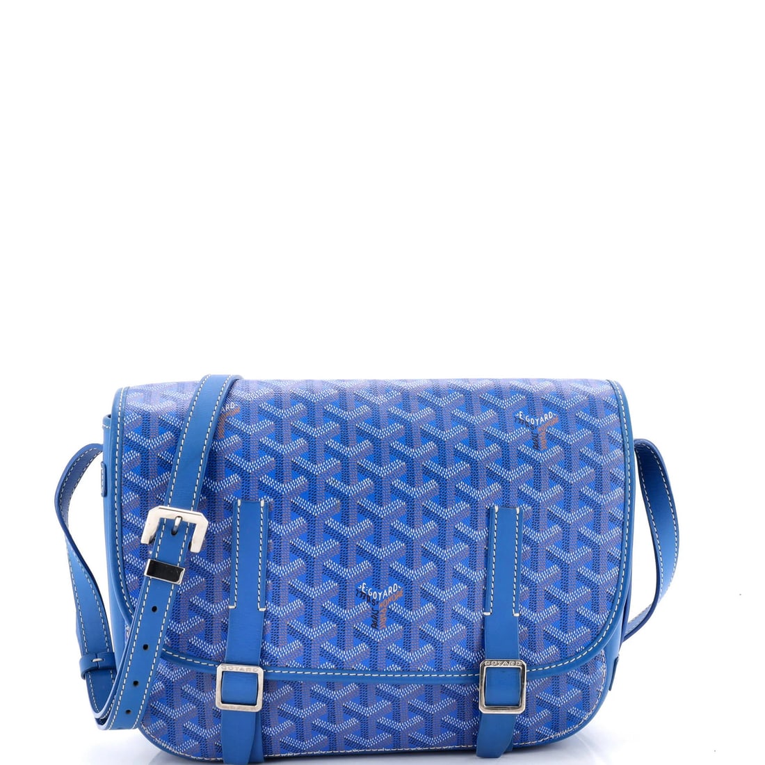 Goyard Belvedere Messenger Bag Coated Canvas MM: Goyard Belvedere Messenger Bag Coated Canvas MM The Goyard Belvedere Messenger Bag Coated Canvas MM boasts a striking blue exterior with a classic cross-body design, measuring 8" in height and 10" in 
