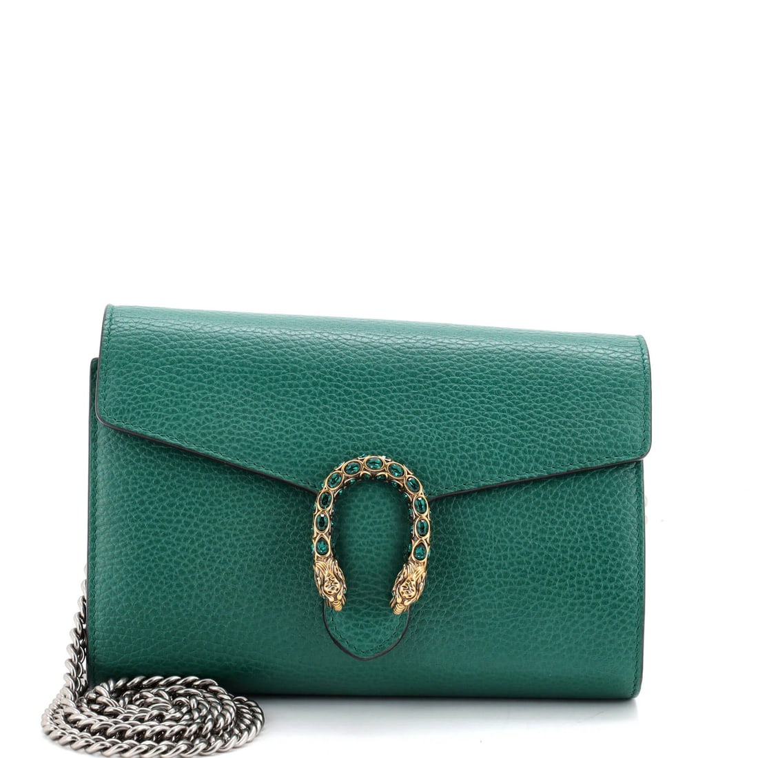 Chain Wallet Leather with Small Embellished Gucci Dionysus: Chain Wallet Leather with Small Embellished Gucci Dionysus Chain Wallet Leather with Small Embellished Gucci Dionysus features crystal leather exterior in green, adorned with an embellished detail. Th