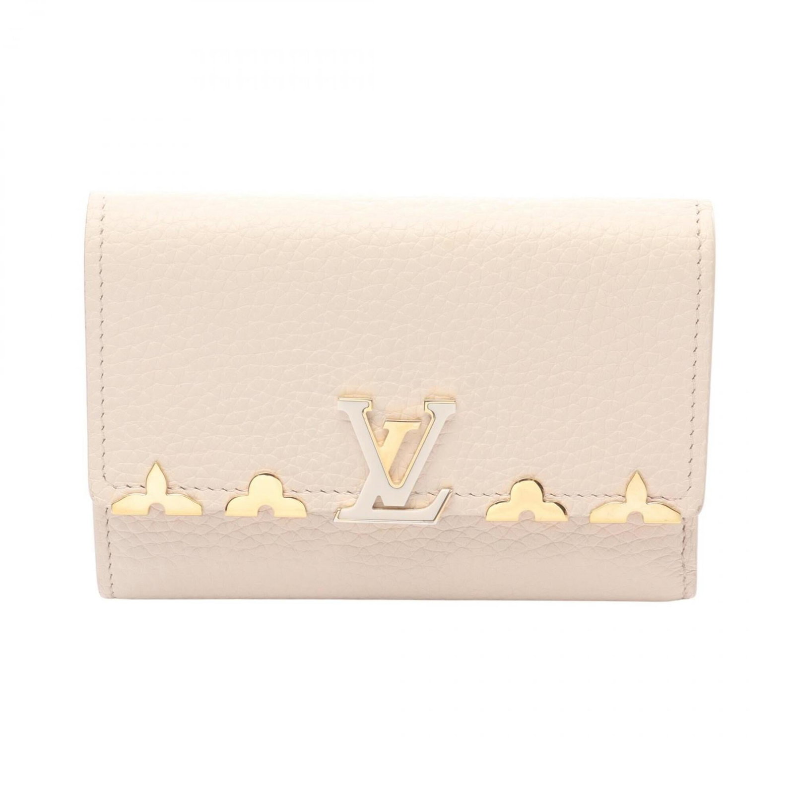 Leather wallet fold Louis Vuitton: Leather wallet fold Louis Vuitton Leather wallet fold Louis Vuitton in ivory, featuring a classic tri-fold design with precise stitching and high-quality leather construction. Measuring 9.5cm x
