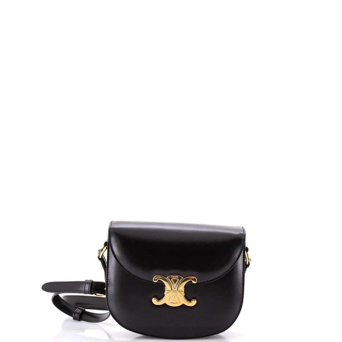 Celine Triomphe Besace Clea Flap Bag Leather: Celine Triomphe Besace Clea Flap Bag Leather The Celine Triomphe Besace Clea Flap Bag Leather is a sleek and sophisticated shoulder bag with a classic design. Measuring approximately 6" in height, 7" 