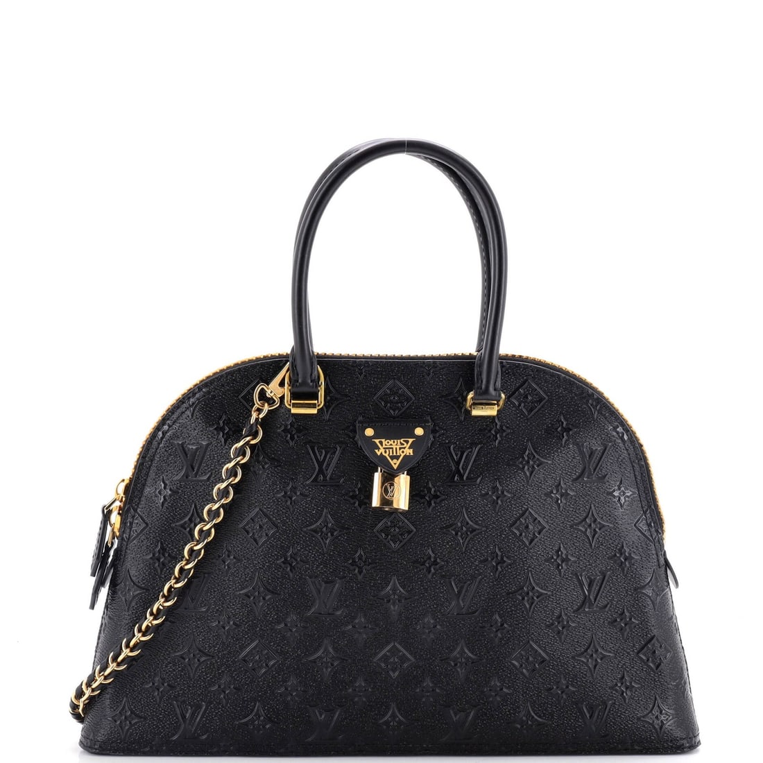 Louis Vuitton Moon Alma Bag Embossed Monogram Midnight Canvas: Louis Vuitton Moon Alma Bag Embossed Monogram Midnight Canvas Black canvas coated Louis Vuitton Moon Alma bag features an embossed monogram pattern in midnight color. The top handle and gold hardware