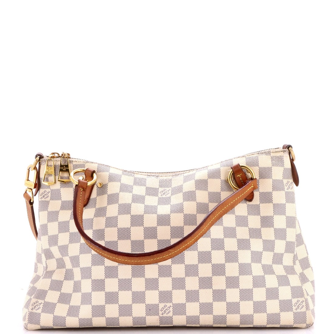 Vuitton Handbag Louis Damier Lymington: Vuitton Handbag Louis Damier Lymington White Louis Vuitton Lymington Handbag with Damier Canvas Exterior, featuring a tassel and adjustable strap. Measuring 6.5" handle drop, 9" height, 14" width,