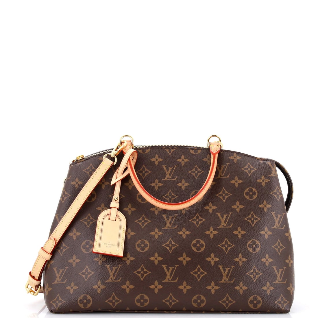 Vuitton Louis Monogram Canvas Handbag Grand Palais: Vuitton Louis Monogram Canvas Handbag Grand Palais Brown Louis Vuitton Grand Palais handbag with canvas exterior, featuring the iconic monogram pattern. Measuring 10" tall and 13.5" wide, it has a