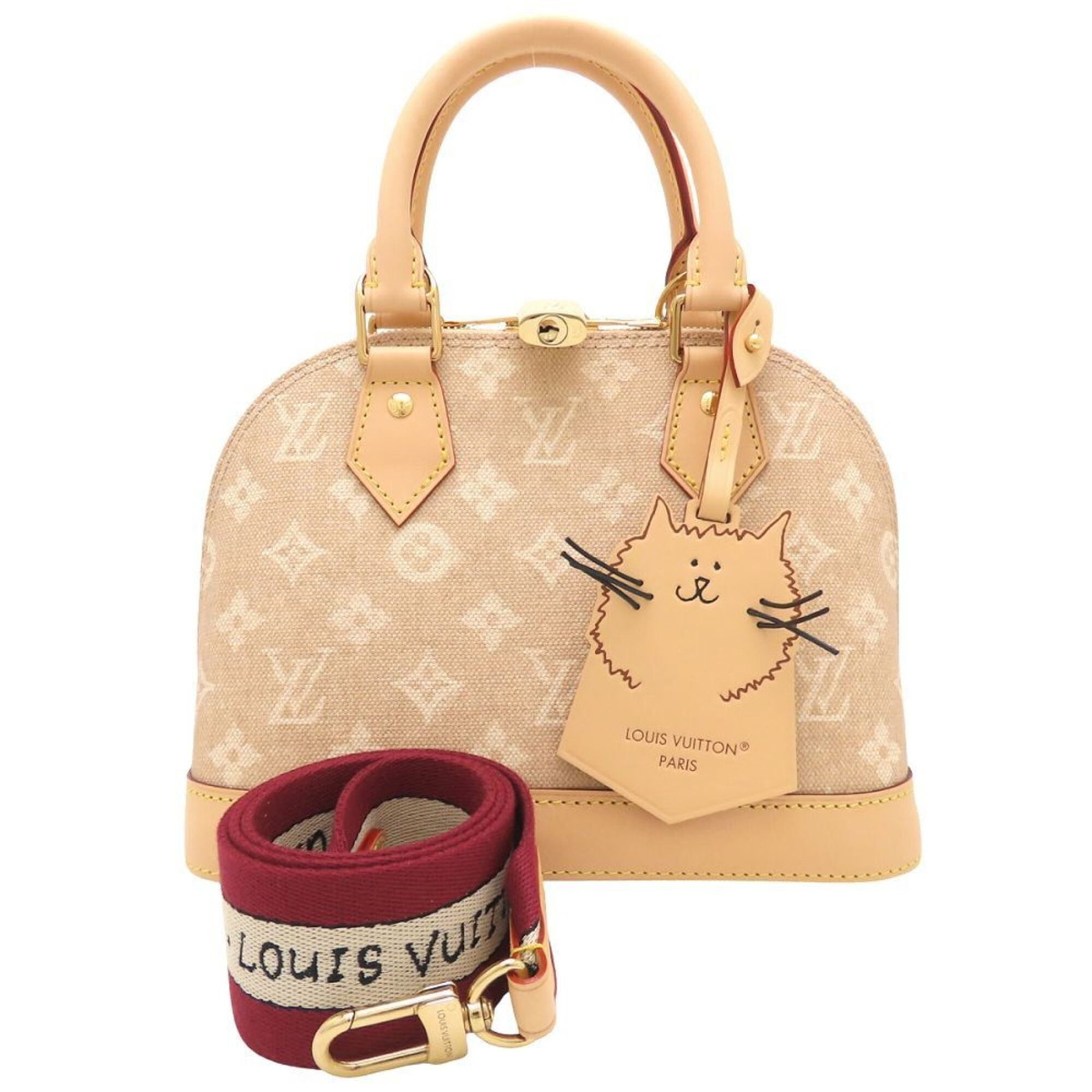 Canvas Coated Louis Vuitton Handbag: Canvas Coated Louis Vuitton Handbag This Louis Vuitton handbag features a durable canvas coating and a classic design, with a beige color and zipper closure. Measuring 17.5cm x 23.5cm x 11.5cm, it is