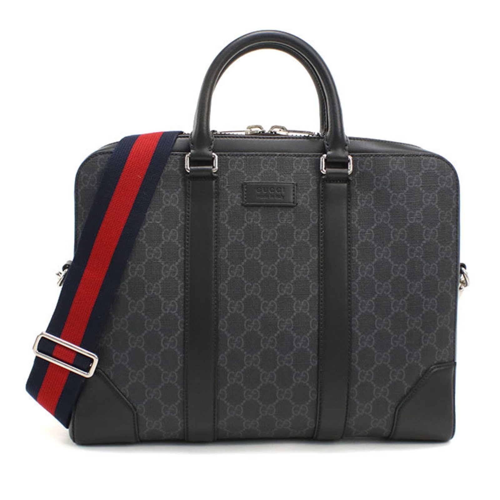 Briefcase Gucci Pvc: Briefcase Gucci Pvc This Gucci briefcase is crafted from high-quality PVC material, featuring a sleek black finish and silver hardware accents. Measuring 29cm x 36.5cm x 7cm, it boasts a classic desig