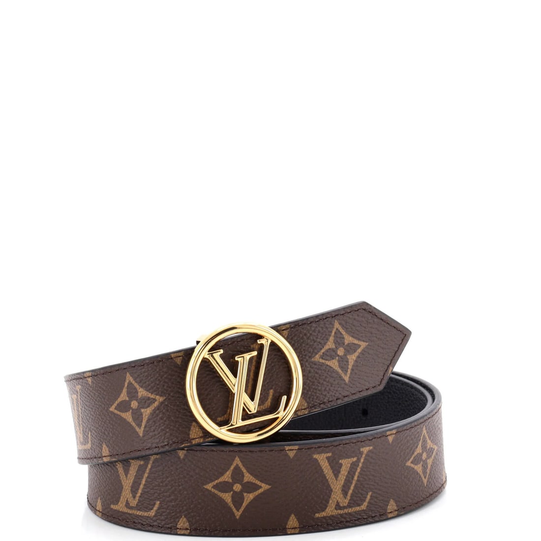 Medium leather canvas belt reversible monogram circle LV Louis Vuitton: Medium leather canvas belt reversible monogram circle LV Louis Vuitton Medium leather canvas belt reversible monogram circle LV Louis Vuitton features a classic design with a brown color and gold