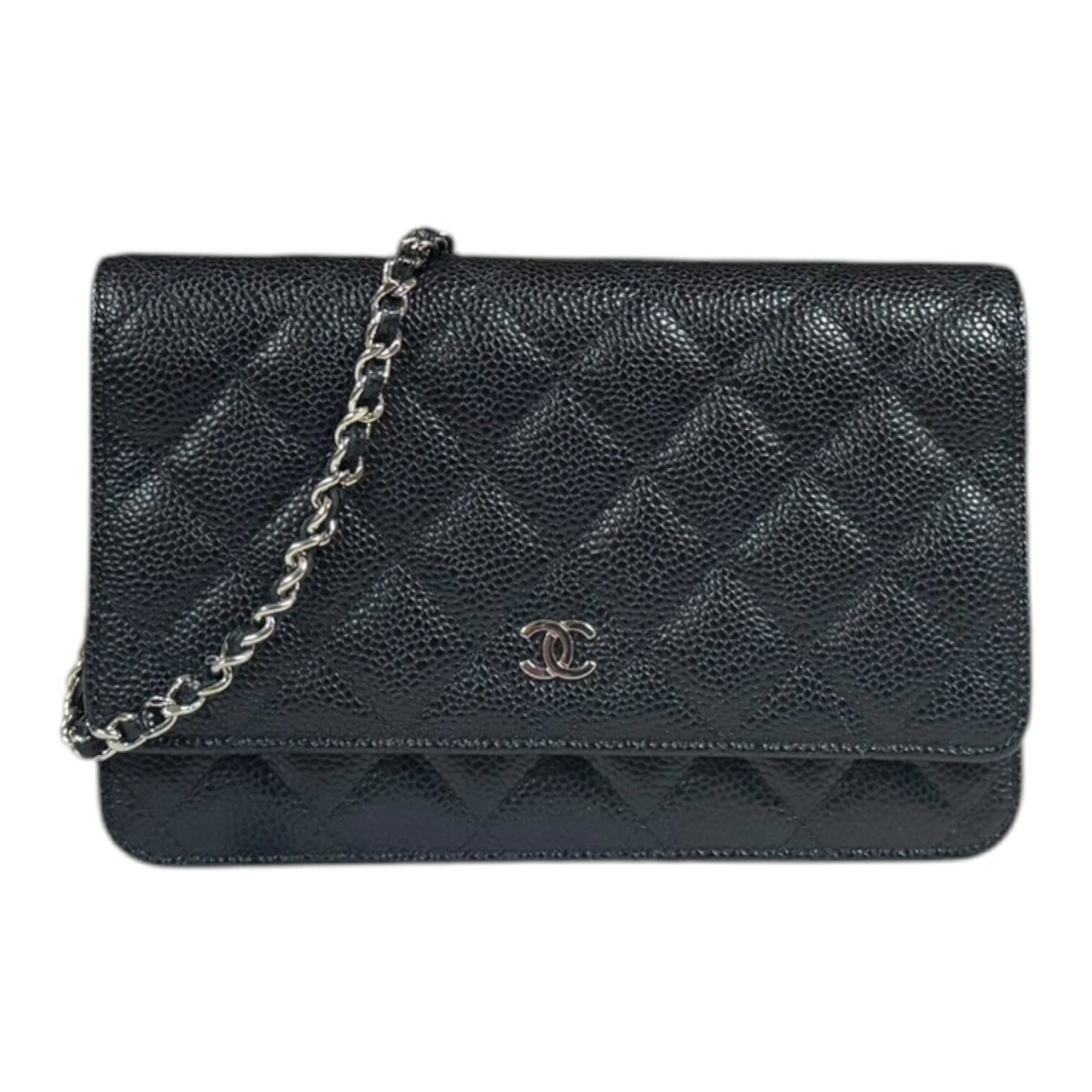 Calfskin Grained Chanel Bag: Calfskin Grained Chanel Bag Calfskin Grained Chanel Bag in Black. This shoulder bag features a classic design with a grained calfskin material, measuring 12cm x 19cm x 3cm. Its sleek black color adds