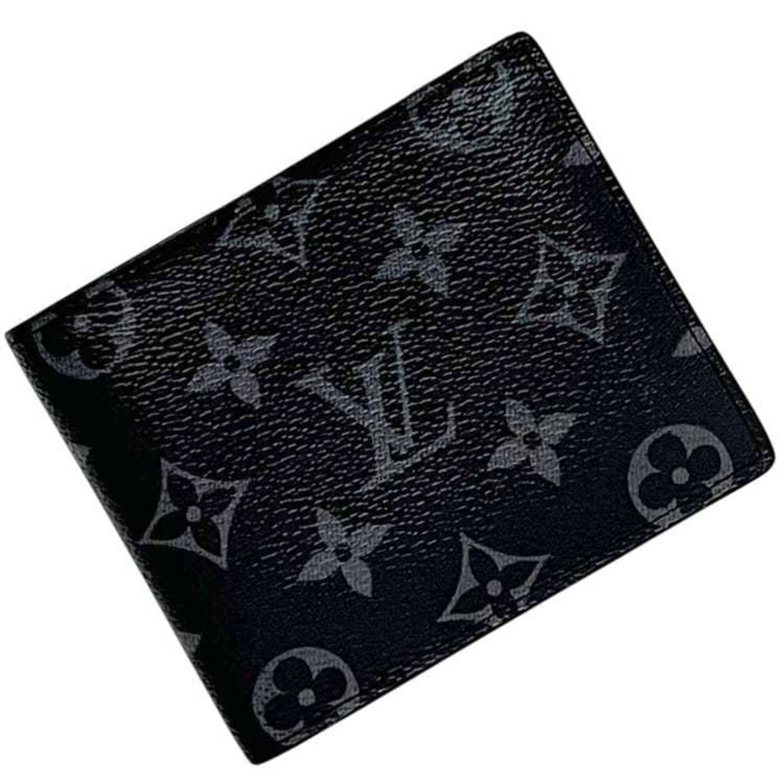 Vuitton Louis Eclipse Monogram Bi Fold Wallet: Vuitton Louis Eclipse Monogram Bi Fold Wallet Vuitton's iconic Louis Eclipse Monogram Bi Fold Wallet boasts sleek, modern design with the signature Monogram Eclipse pattern in black. Measuring 9.5cm x