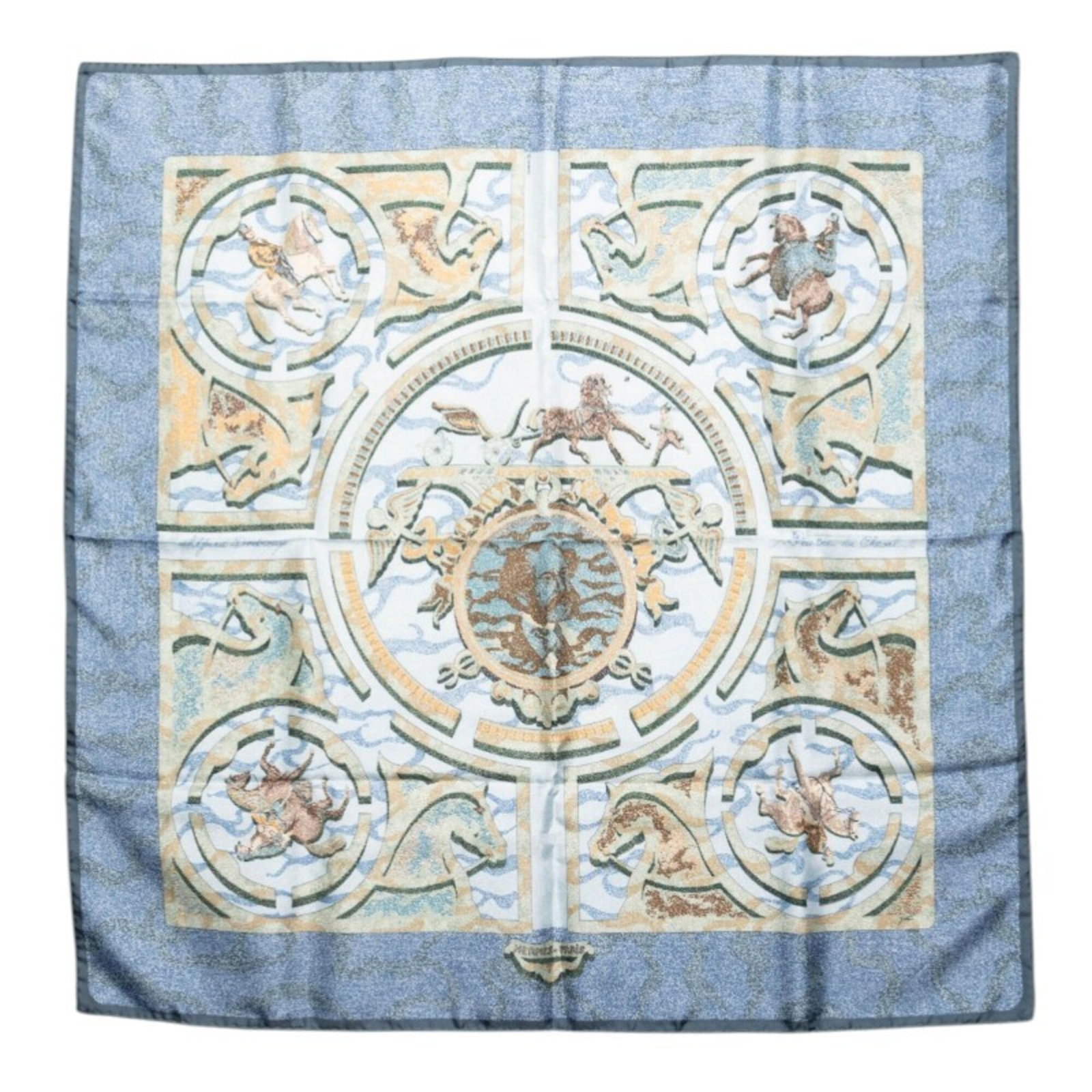 Hermes Silk Scarf: Hermes Silk Scarf Blue and Green Silk Scarf by Hermes, measuring 89cm x 89cm. This luxurious silk scarf features the iconic style and craftsmanship of the renowned French fashion house. Made from high