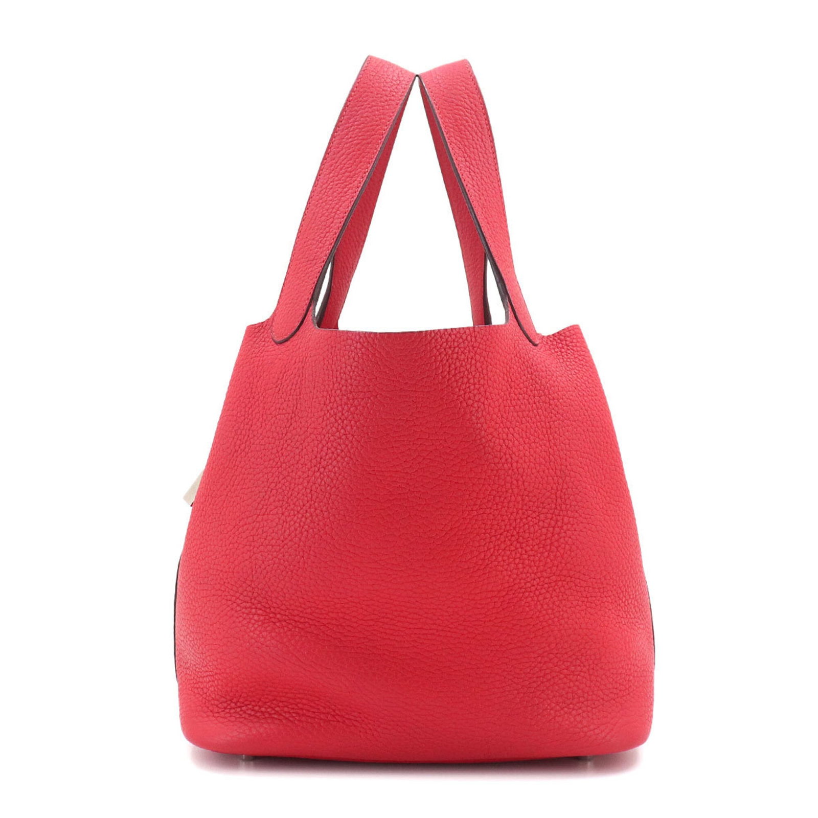 Hermes Handbag Taurillon Leather Clemence: Hermes Handbag Taurillon Leather Clemence The Hermes Taurillon Leather Clemence Handbag boasts its iconic red color, showcasing the signature style of this French luxury brand. Measuring 20cm x 22cm x