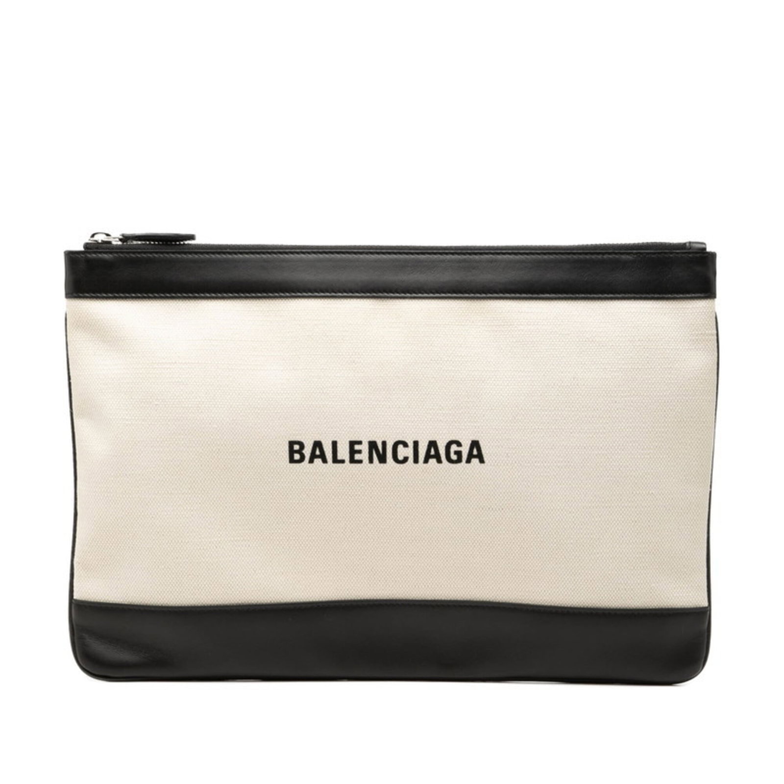 Balenciaga Clutch Bag Canvas Leather: Balenciaga Clutch Bag Canvas Leather Canvas and leather combine in a sleek, understated design for the Balenciaga Clutch Bag. Measuring 23cm x 32cm x 1cm, this versatile accessory features a zipper
