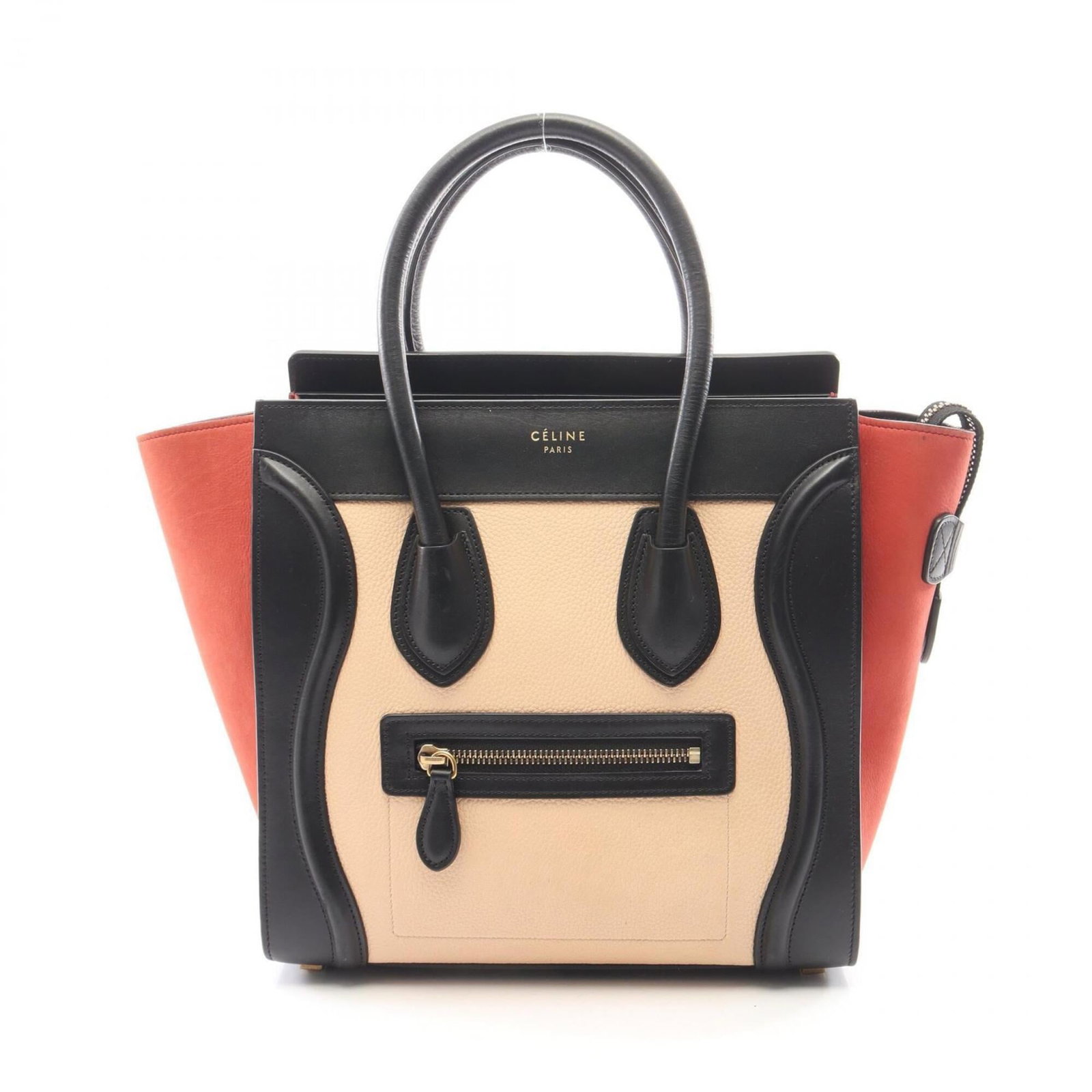 Leather Tote Celine Handbag: Leather Tote Celine Handbag Black, Ivory, and Red leather Celine tote bag with classic design. Made from high-quality leather, this stylish bag measures 26cm x 26cm x 13cm. A timeless accessory for ev