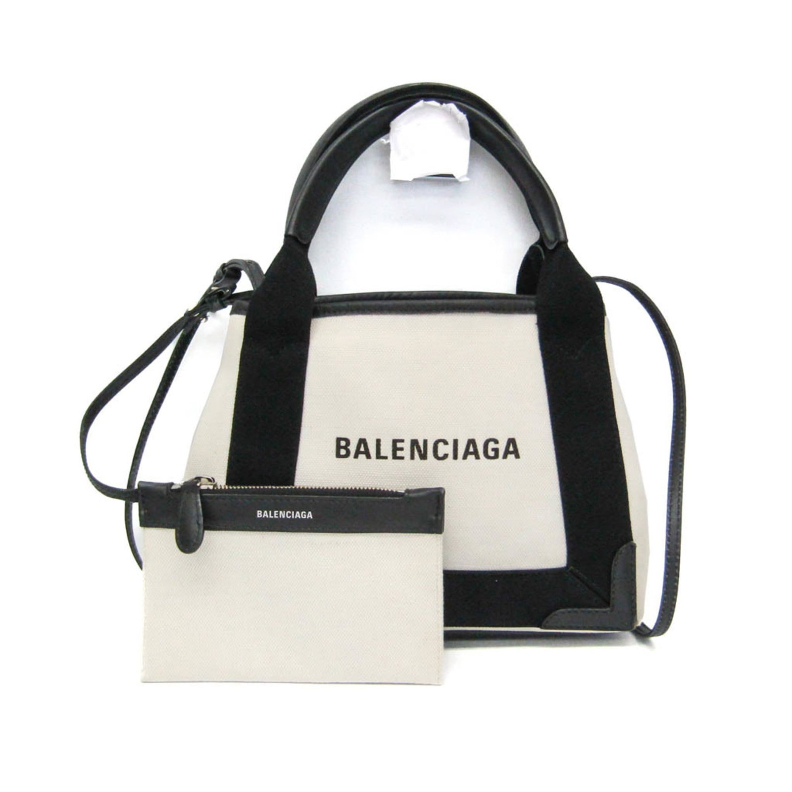 Canvas Leather Bag Shoulder Handbag: Canvas Leather Bag Shoulder Handbag Canvas Leather Bag Shoulder Handbag in Black and Cream. This stylish Balenciaga bag features a canvas and leather exterior, an open closure, and an inner pouch for 