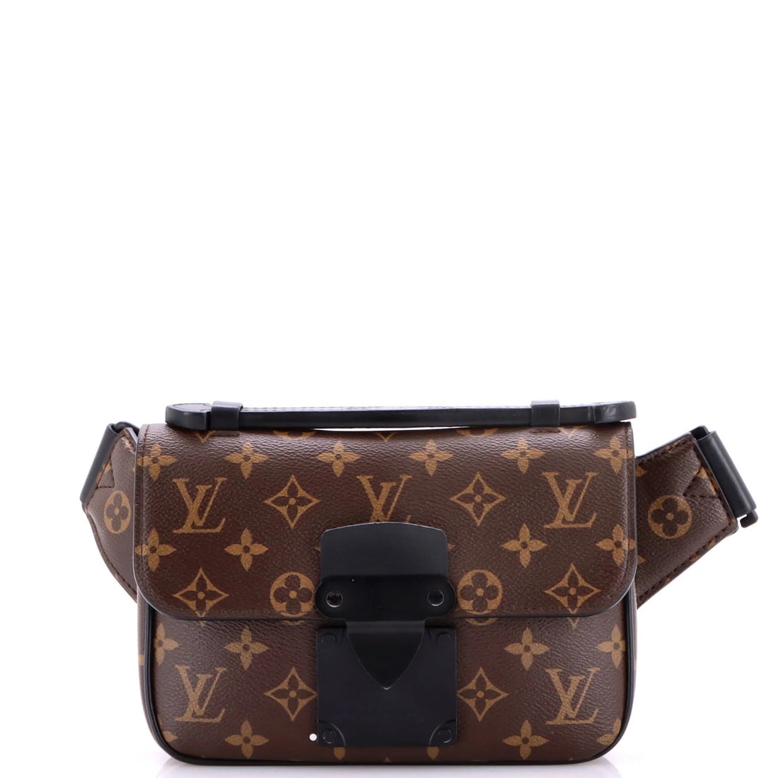 Louis Vuitton S Lock Sling Bag Canvas Macassar Monogram: Louis Vuitton S Lock Sling Bag Canvas Macassar Monogram Canvas Coated Leather Louis Vuitton S Lock Sling Bag in Monogram Canvas, featuring Black and Brown exterior colors, with edge wear, creases,