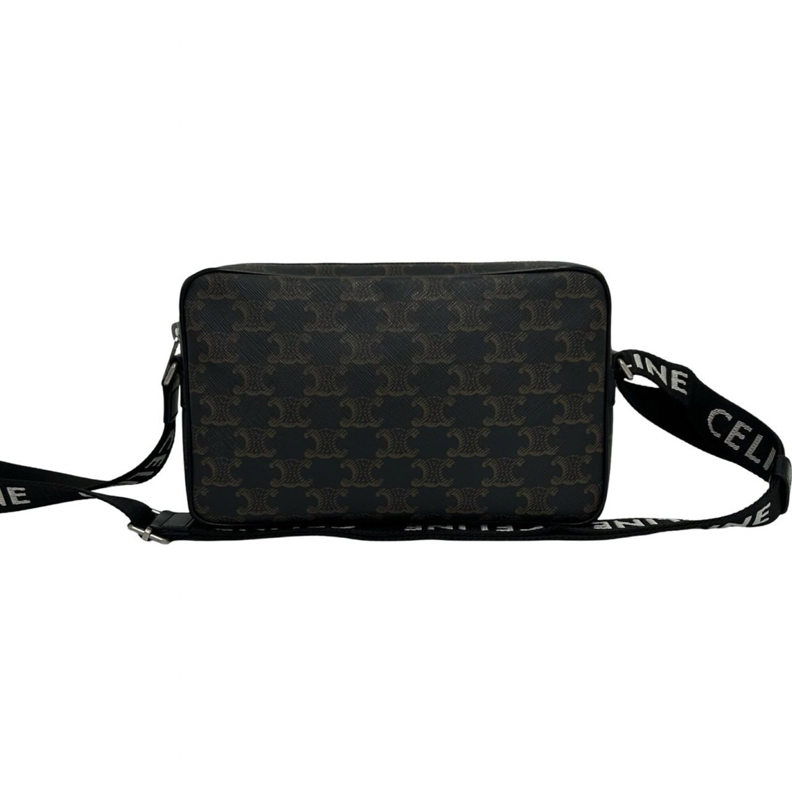 PVC Leather Celine Bag Shoulder: PVC Leather Celine Bag Shoulder Black PVC leather shoulder bag with dimensions 14.5cm x 23.5cm x 5cm, bearing a signature. This Celine-style bag features a unique blend of materials and design