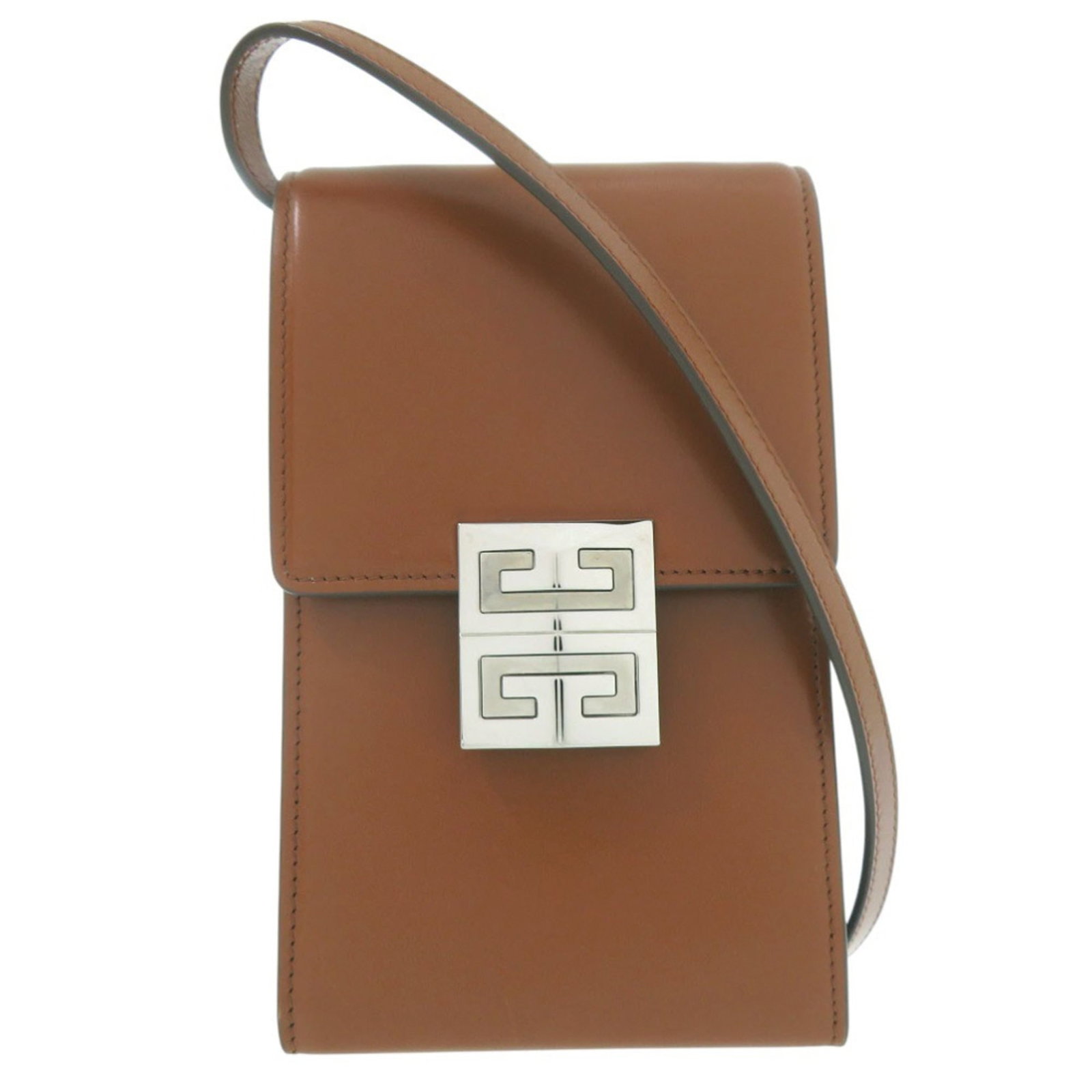 Shoulder Bag Leather Givenchy: Shoulder Bag Leather Givenchy Brown leather shoulder bag from Givenchy, Italy. Measuring 18.5cm x 11cm x 4.5cm, it features silver hardware and a strap length of 116cm. Made from high-quality leather,