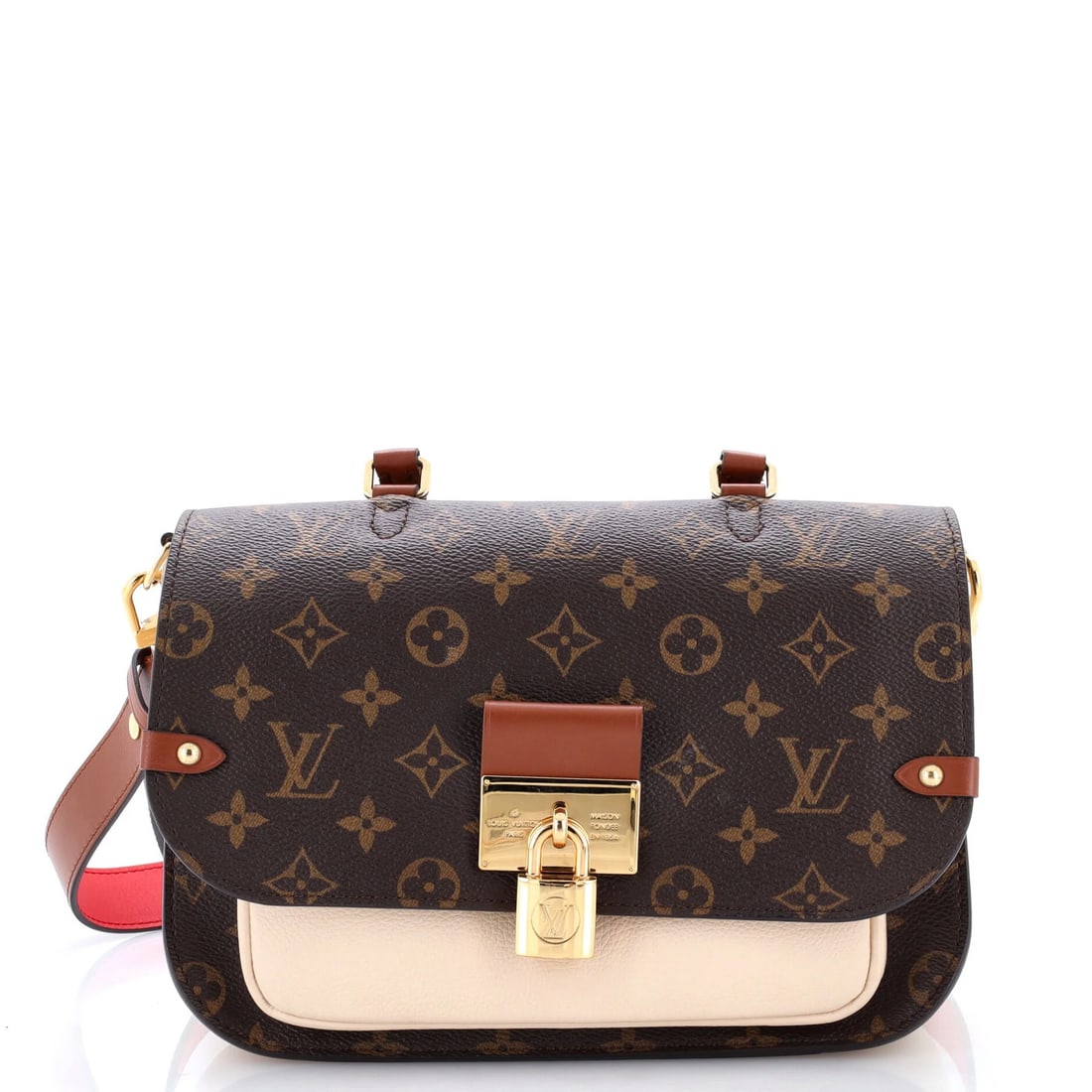 Vuitton Louis Vaugirard Monogram Canvas Leather Handbag: Vuitton Louis Vaugirard Monogram Canvas Leather Handbag Canvas Coated Leather Handbag with Neutral Brown Exterior and Gold Hardware, featuring the iconic Louis Vuitton Monogram Canvas design. This Exc