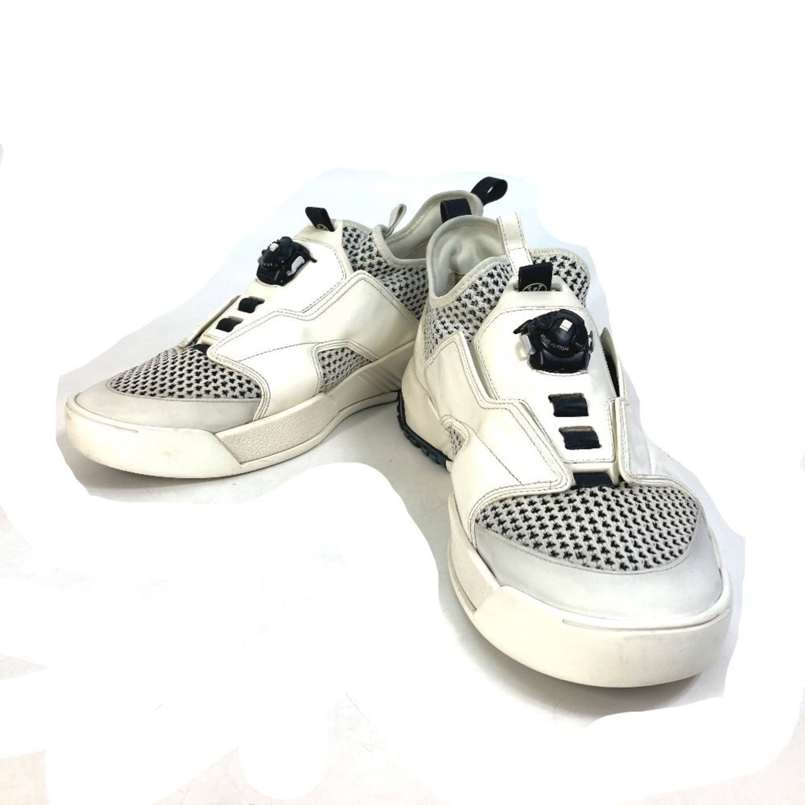 Louis Vuitton sneakers: Louis Vuitton sneakers Black and White Louis Vuitton sneakers with knit and leather upper, available in US size 8.5, come with original box. Item Specifics: Brand: Louis Vuitton Type: Sneakers Gender: