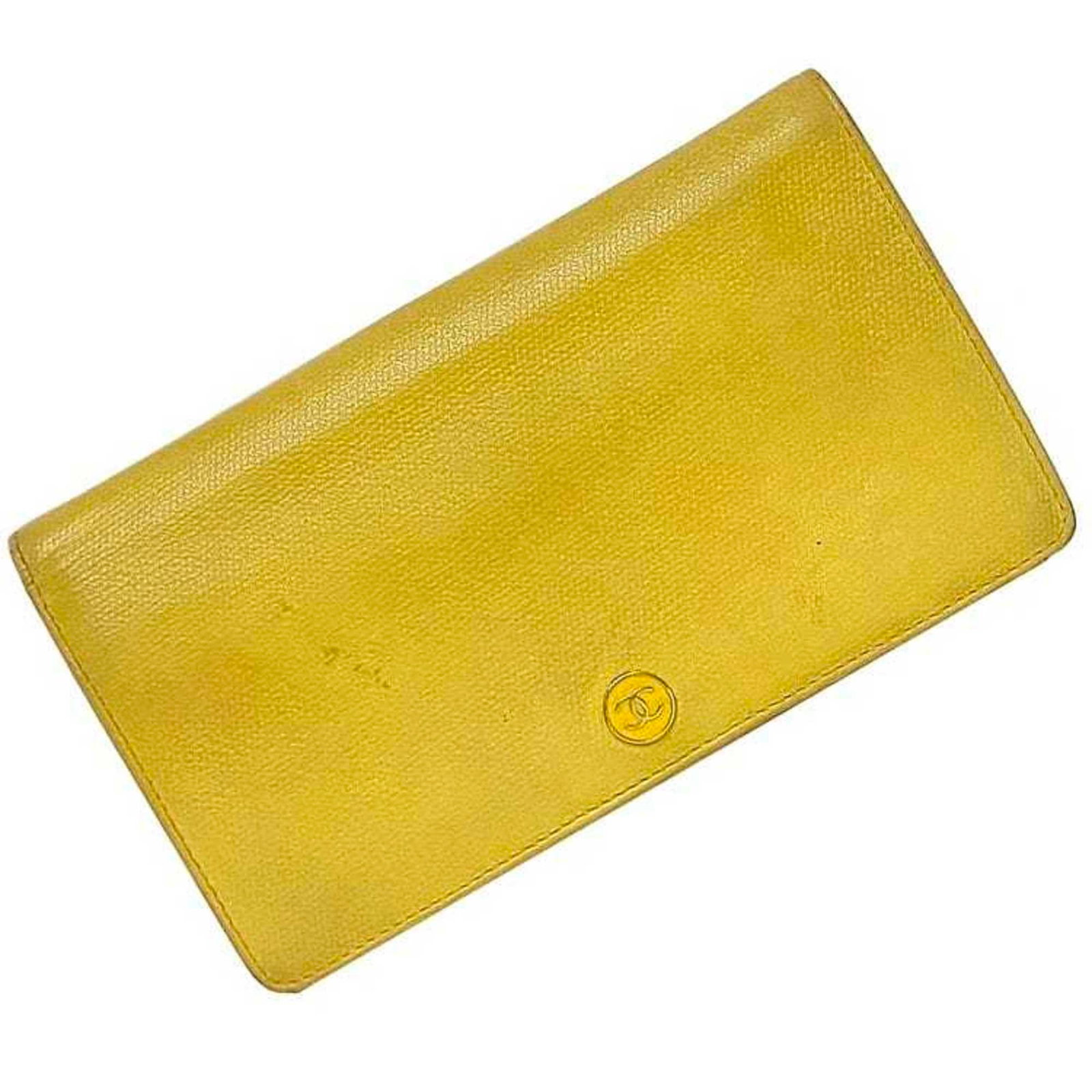 Chanel Long Wallet (Bi-Fold) Leather: Chanel Long Wallet (Bi-Fold) Leather Yellow Chanel Long Wallet (Bi-Fold) Leather, measuring 10.5cm x 18.5cm x 2.5cm, offers a classic design with its bi-fold structure and high-quality leather constru