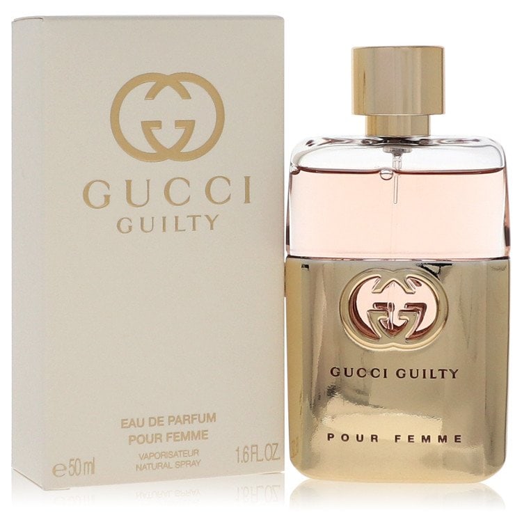 Gucci Guilty Pour Femme by Gucci Eau De Parfum Spray 1.6 oz: Gucci Guilty Pour Femme by Gucci Eau De Parfum Spray 1.6 oz Bergamot orange, pink pepper and mandora top notes create a mysterious, contemporary fragrance as an ode to modern femininity in Gucci Guilt