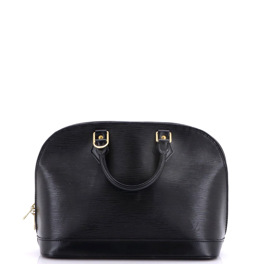 Louis Vuitton Vintage Alma Handbag Epi Leather PM: Louis Vuitton Vintage Alma Handbag Epi Leather PM Black Epi Leather Louis Vuitton Vintage Alma Satchel measures 10" tall and features gold hardware, with scuffs and minor edge wear on the exterior. Th