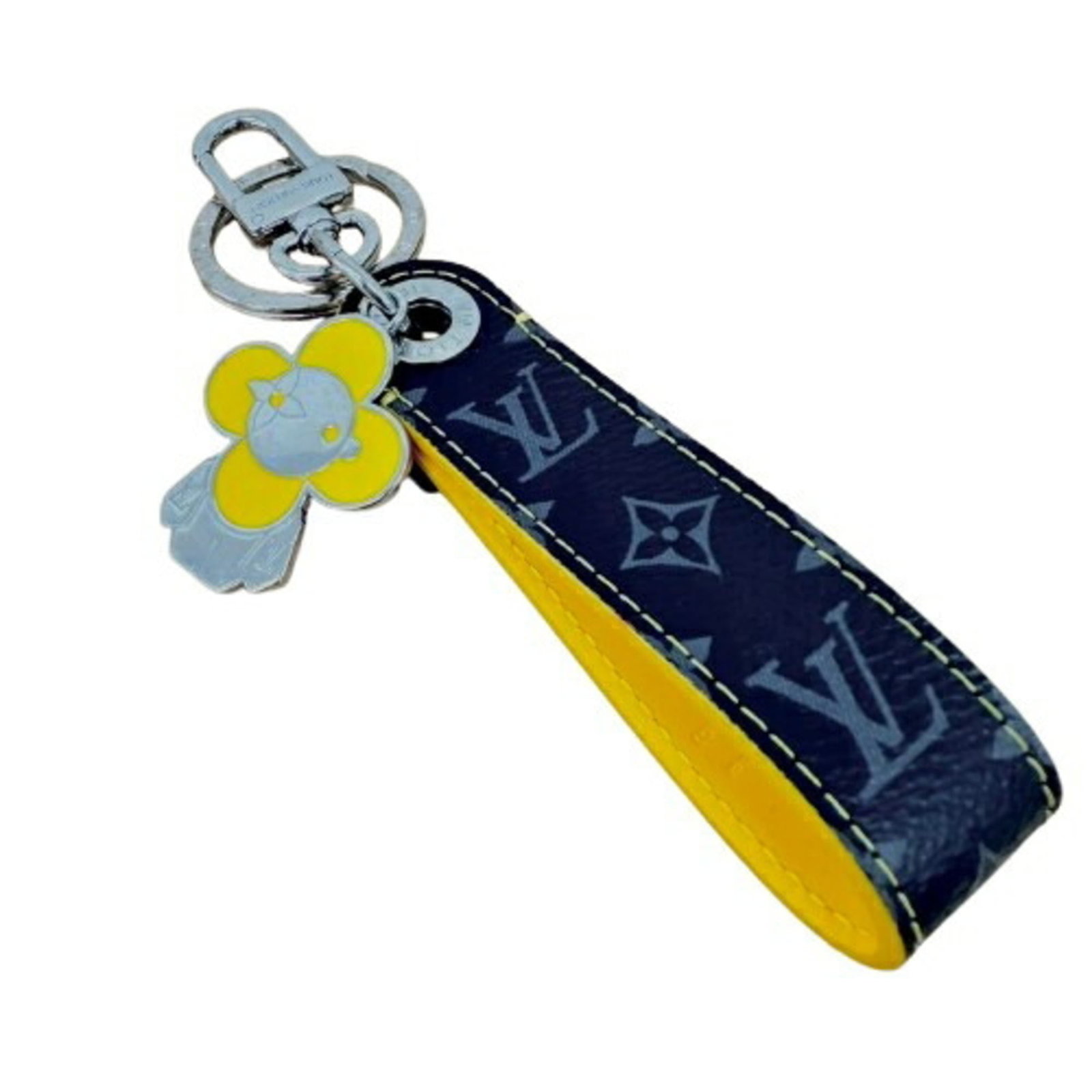 Keyring Leather Louis Vuitton: Keyring Leather Louis Vuitton This black leather keyring features the iconic Monogram Eclipse design from Louis Vuitton, adding a touch of luxury to everyday essentials. Made from high-quality