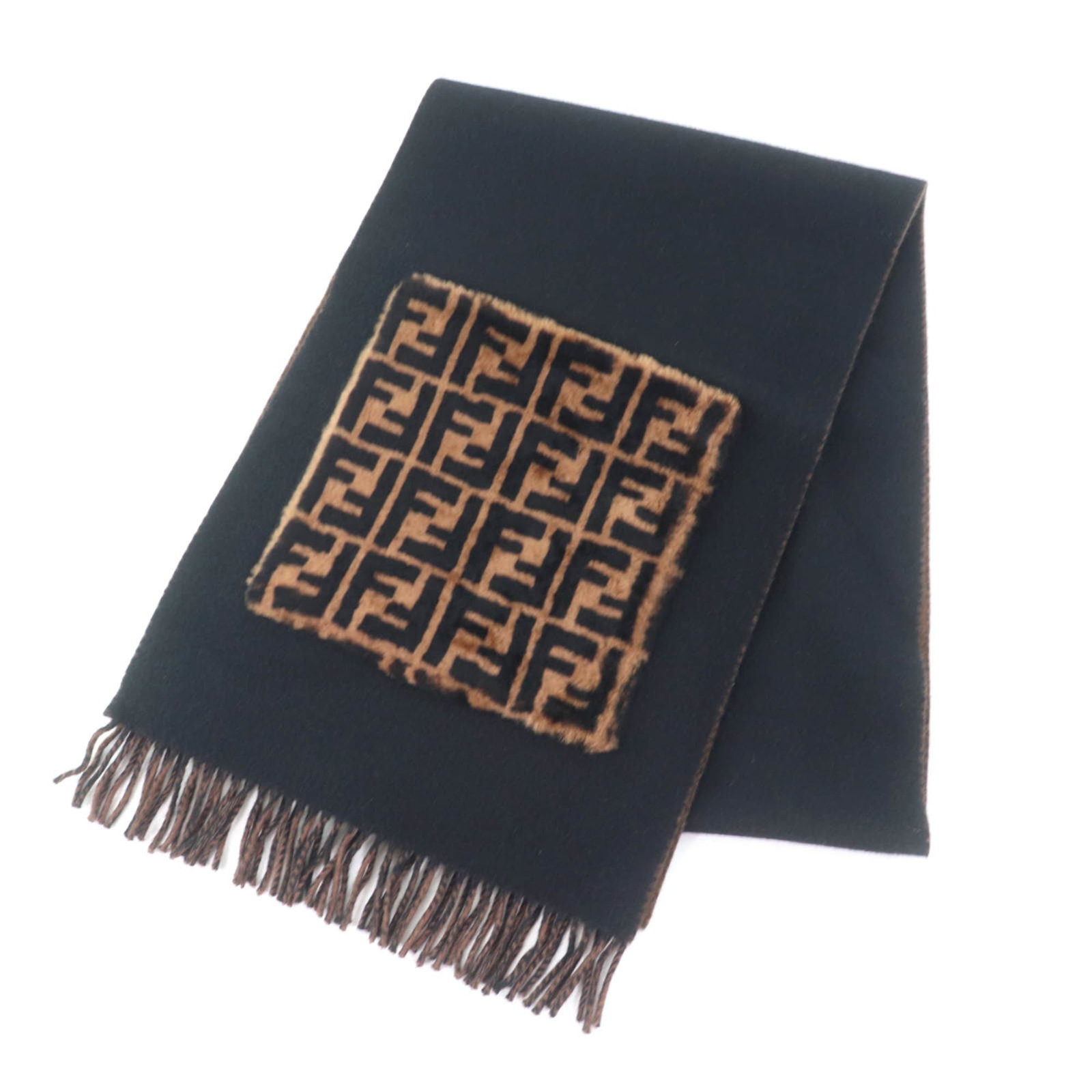 Fendi Stole Cashmere Wool: Fendi Stole Cashmere Wool Cashmere and wool blend in luxurious black and brown tones, crafted into a striking stole by Italian luxury brand Fendi. The stole measures 2.16m x 36cm, accompanied by a dus