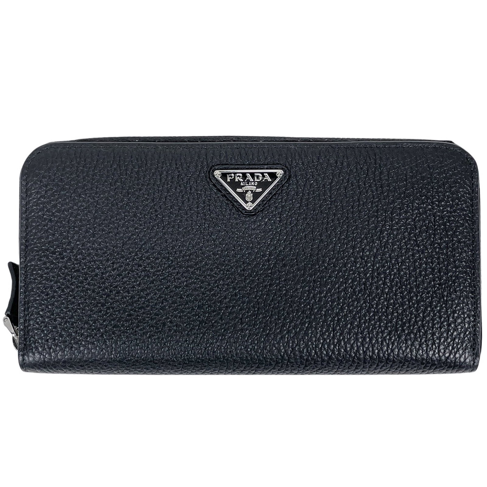 Prada Long Wallet (Bi-Fold) Leather: Prada Long Wallet (Bi-Fold) Leather The Prada Long Wallet (Bi-Fold) Leather is a sleek and sophisticated accessory, featuring a classic bi-fold design with a black leather exterior. Measuring 10cm x 2