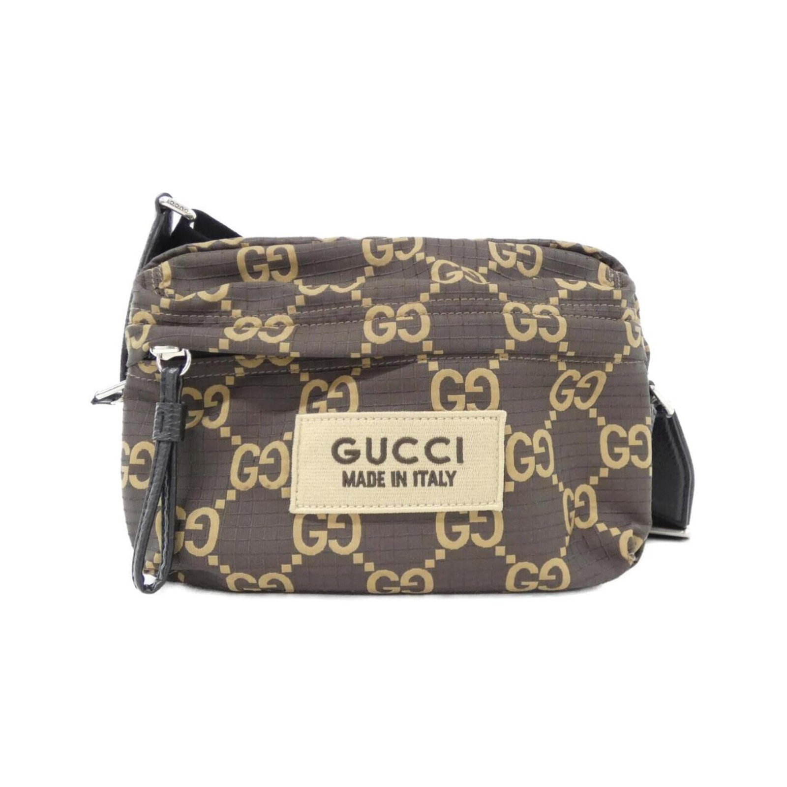 Gucci Shoulder Bag Polyester: Gucci Shoulder Bag Polyester This Gucci shoulder bag features a classic design with a beige color and silver hardware, crafted from high-quality polyester material. The bag measures 16cm x 23cm x 9cm