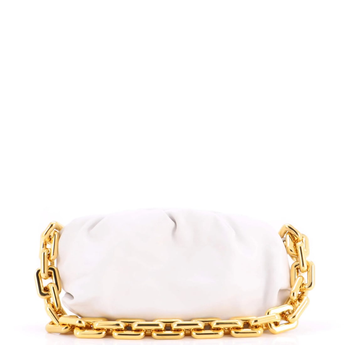 Bottega Veneta The Chain Pouch Leather: Bottega Veneta The Chain Pouch Leather The Chain Pouch Leather from Bottega Veneta boasts a sleek, all-white design with gold hardware. This shoulder bag features a classic chain-link strap and