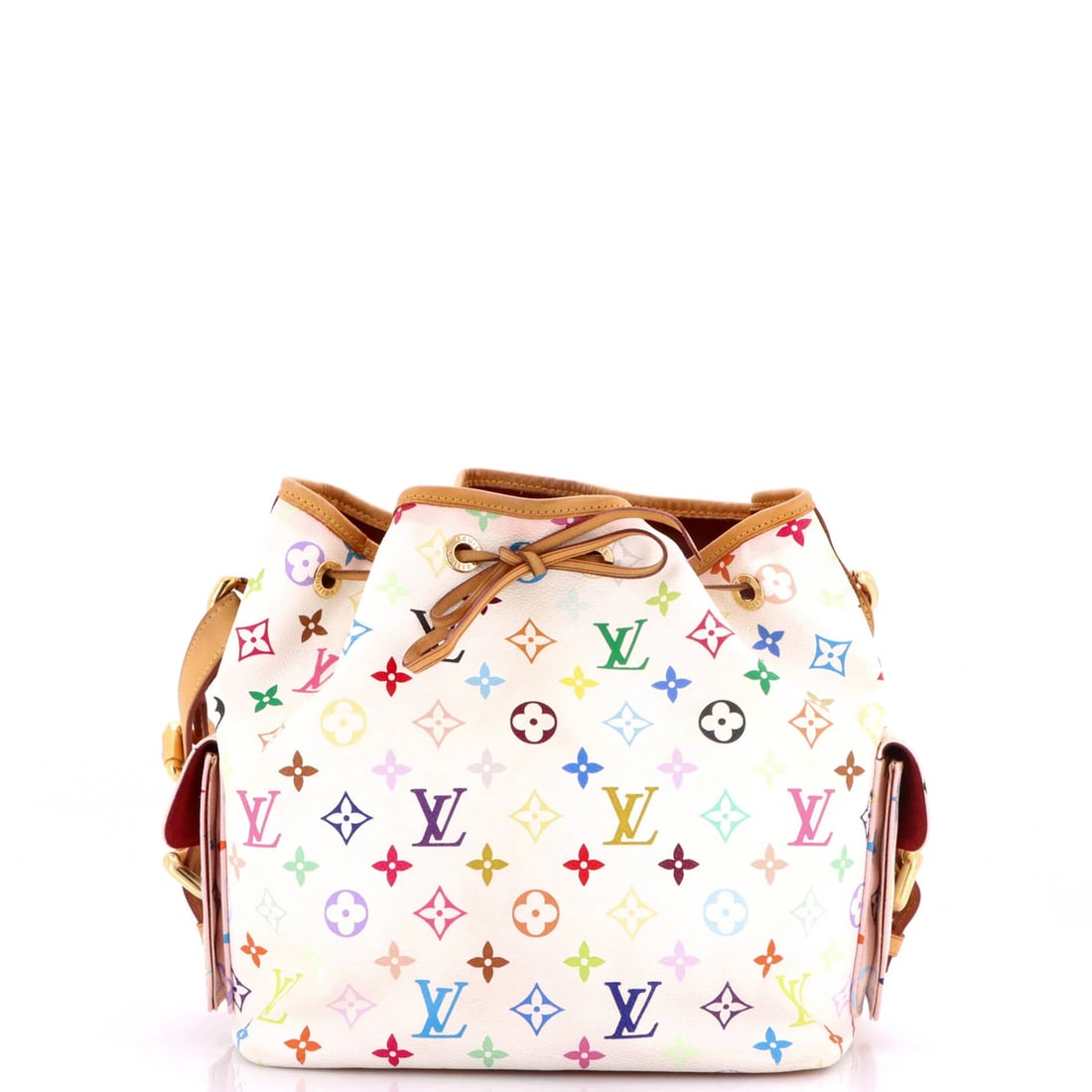 Louis Vuitton Petit Noe Handbag Monogram Multicolor: Louis Vuitton Petit Noe Handbag Monogram Multicolor Canvas Coated Louis Vuitton Petit Noe Handbag Monogram Multicolor, featuring the iconic multicolored monogram pattern on a white canvas exterior. Wi