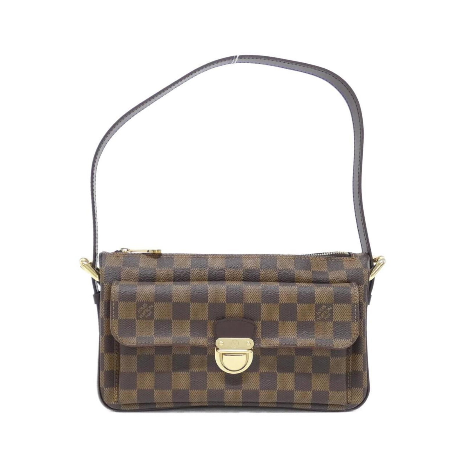 Shoulder bag coated canvas by Louis Vuitton: Shoulder bag coated canvas by Louis Vuitton Coated canvas by Louis Vuitton, featuring Ebene color and gold hardware, this shoulder bag boasts a classic design with clean lines and a timeless