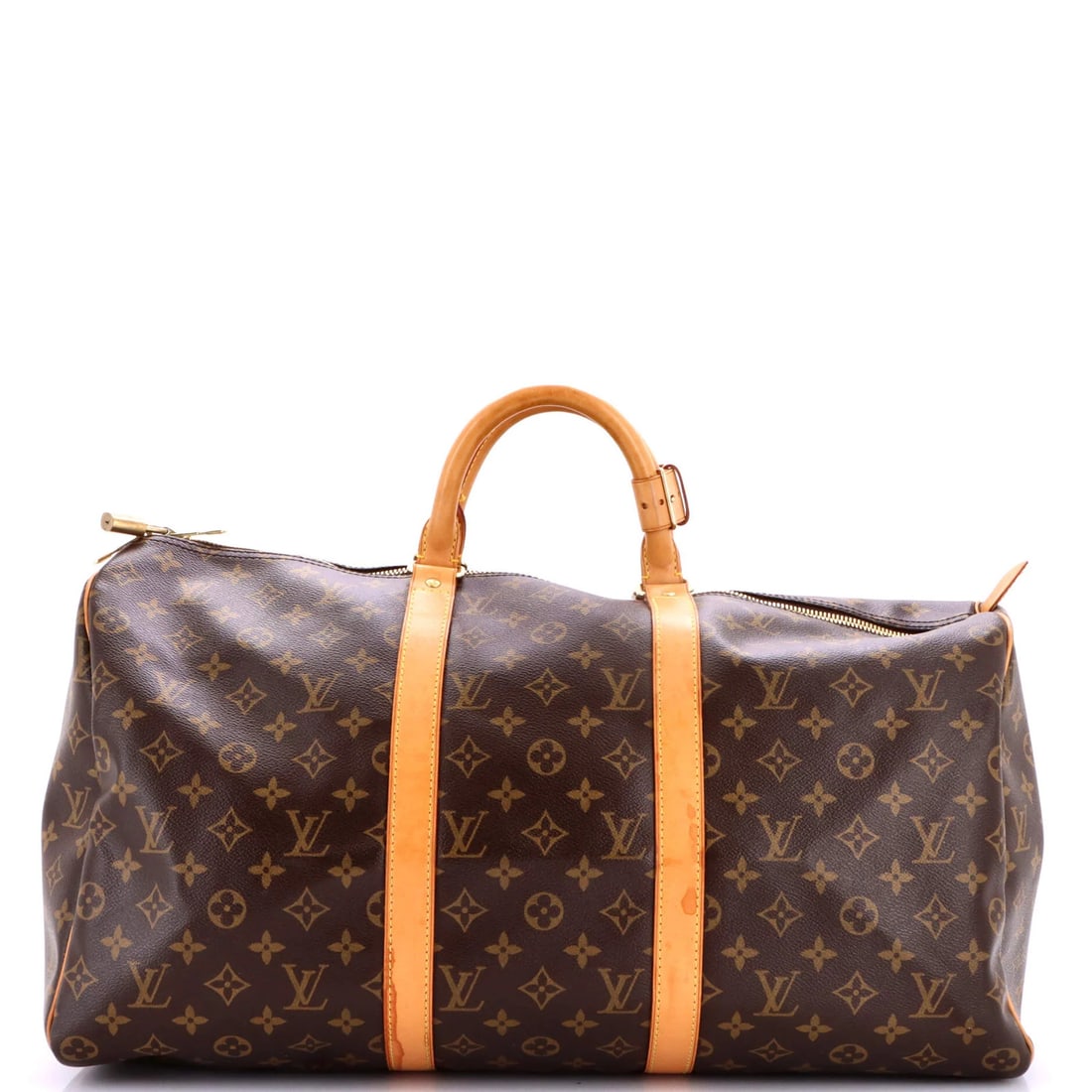 Louis Vuitton Monogram Canvas Keepall Bag: Louis Vuitton Monogram Canvas Keepall Bag Brown Louis Vuitton Monogram Canvas Keepall Bag with Poignet Lock, featuring iconic canvas design and gold hardware. This 50 Keepall bag boasts a classic duff