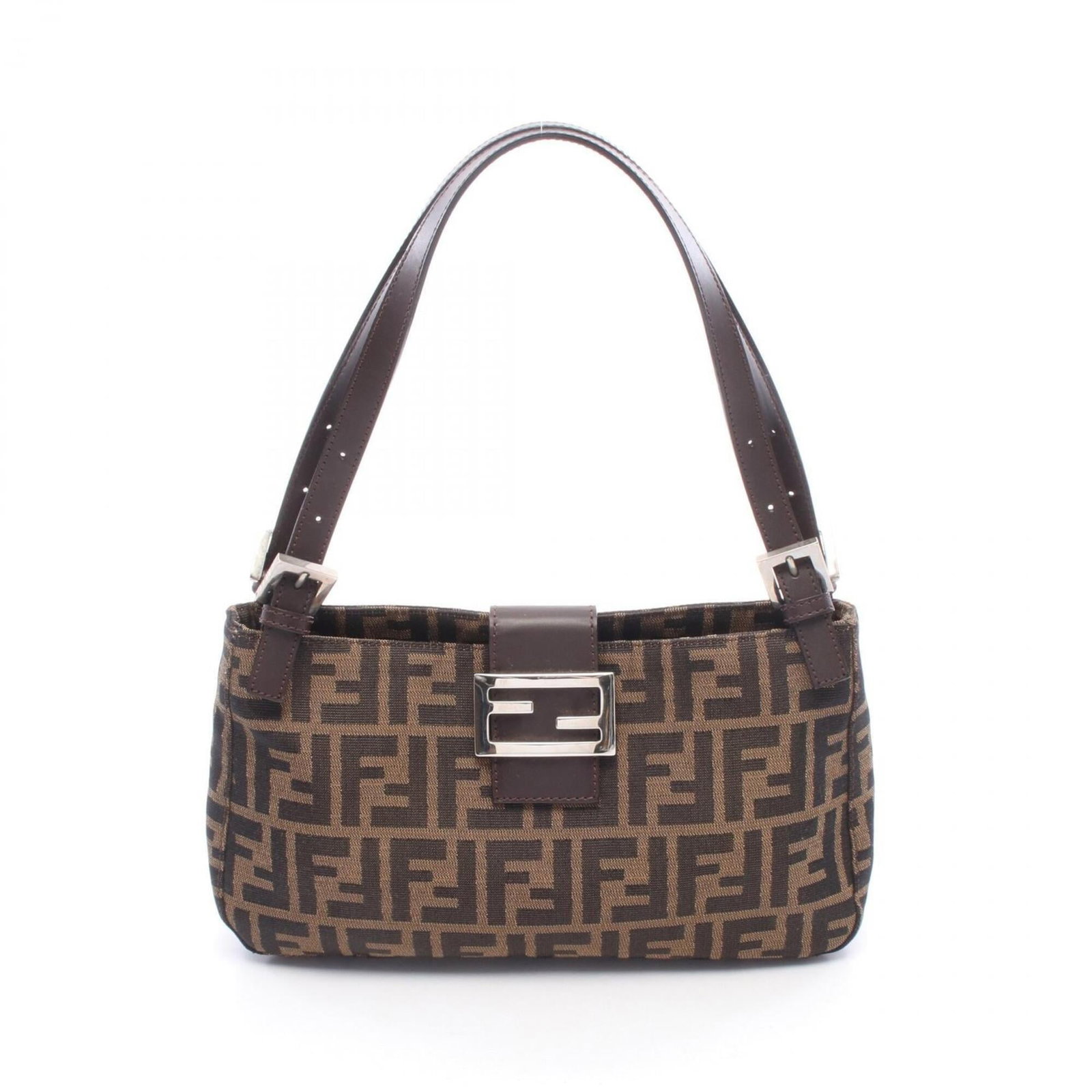 Canvas leather shoulder bag by Fendi: Canvas leather shoulder bag by Fendi Canvas leather shoulder bag by Fendi, featuring high-quality canvas and rich leather materials in a classic brown color. Measuring 16cm x 28.5cm x 5cm, this stylis