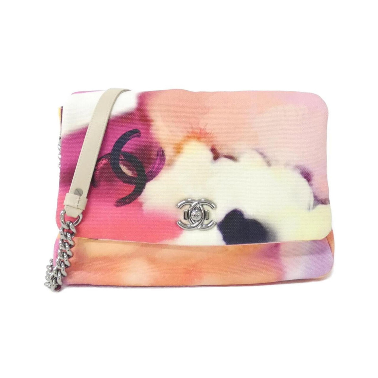 Shoulder bag canvas by Chanel: Shoulder bag canvas by Chanel Canvas shoulder bag in multi-color, pink from the iconic Chanel brand. This stylish and versatile bag measures 20cm x 29cm x 5.5cm, making it a compact yet elegant access