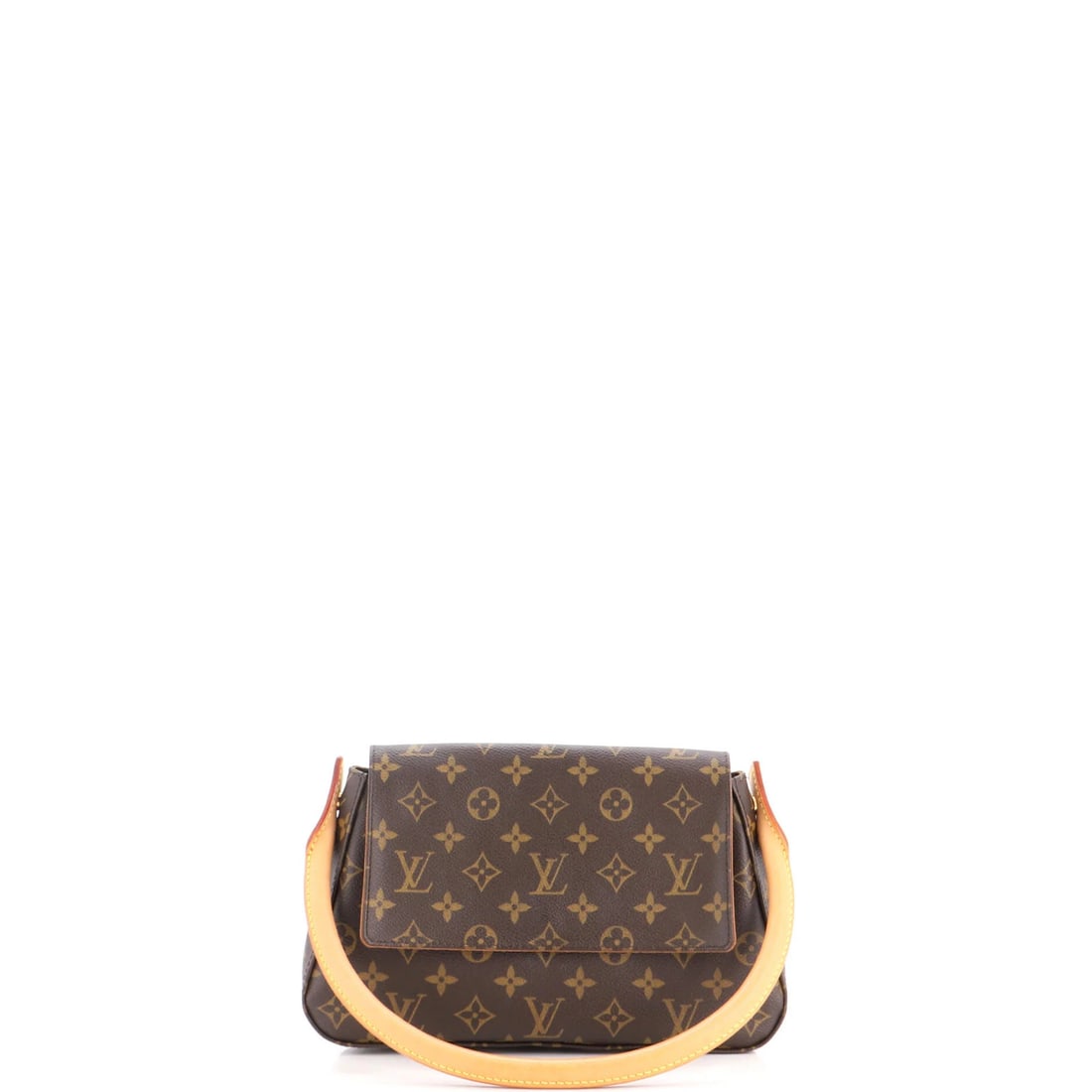 Vuitton Monogram Handbag Mini Canvas Louis: Vuitton Monogram Handbag Mini Canvas Louis Mini canvas Louis Vuitton handbag with iconic monogram pattern, featuring brown exterior and gold hardware. This compact, looping design boasts a classic
