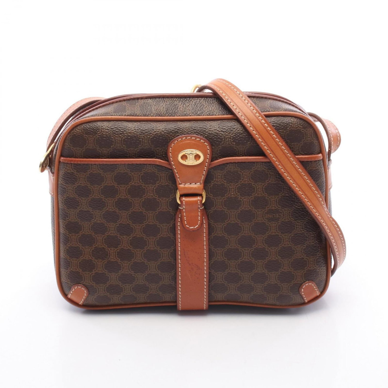 Coated canvas leather handbag shoulder bag by Celine: Coated canvas leather handbag shoulder bag by Celine Coated canvas leather handbag shoulder bag by Celine boasts a classic design with a sturdy coated canvas exterior and premium leather accents. The