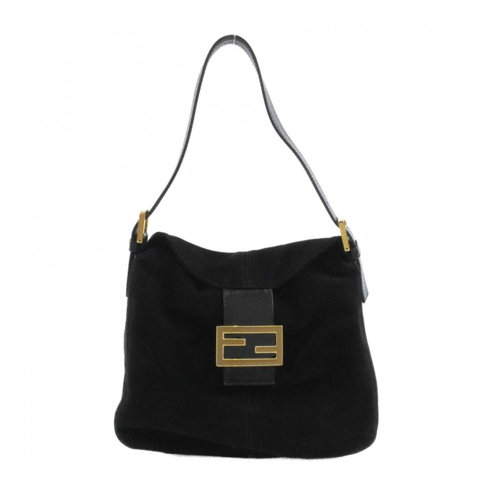 Shoulder Bag Fendi Suede: Shoulder Bag Fendi Suede Suede shoulder bag from Fendi, featuring black suede material and gold hardware. Measuring 20cm x 24cm x 13cm, it has a sturdy weight of 360g and adjustable handle length of