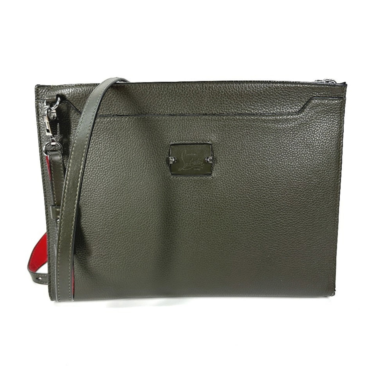 Christian Louboutin Leather Clutch Shoulder Bag: Christian Louboutin Leather Clutch Shoulder Bag Leather Clutch Shoulder Bag from Christian Louboutin in Khaki. This shoulder bag features a zipper closure and measures 22.5cm x 30cm / 8.85'' x 11.81''
