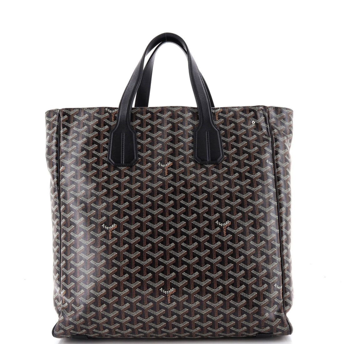 Goyard Voltaire III Tote Coated Canvas: Goyard Voltaire III Tote Coated Canvas Black canvas coated tote bag with yellow interior, featuring silver hardware and a signature. This Goyard Voltaire III Tote Coated Canvas has been worn and shows