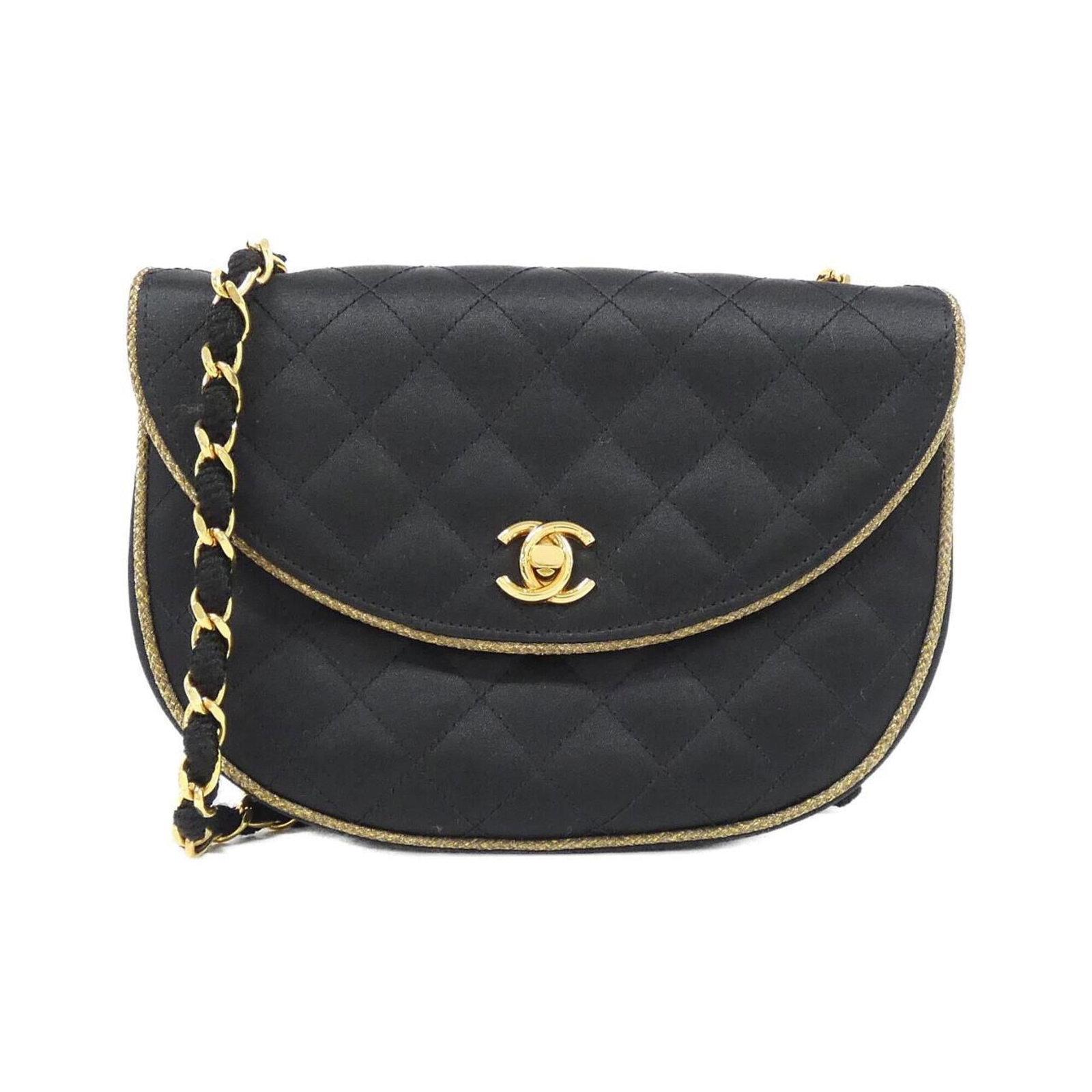 Satin Bag Shoulder Chanel: Satin Bag Shoulder Chanel Satin bag shoulder from iconic fashion brand Chanel, boasting sleek black satin finish. Measuring 14cm x 20cm x 6cm, it offers a stylish and compact design. This satin bag