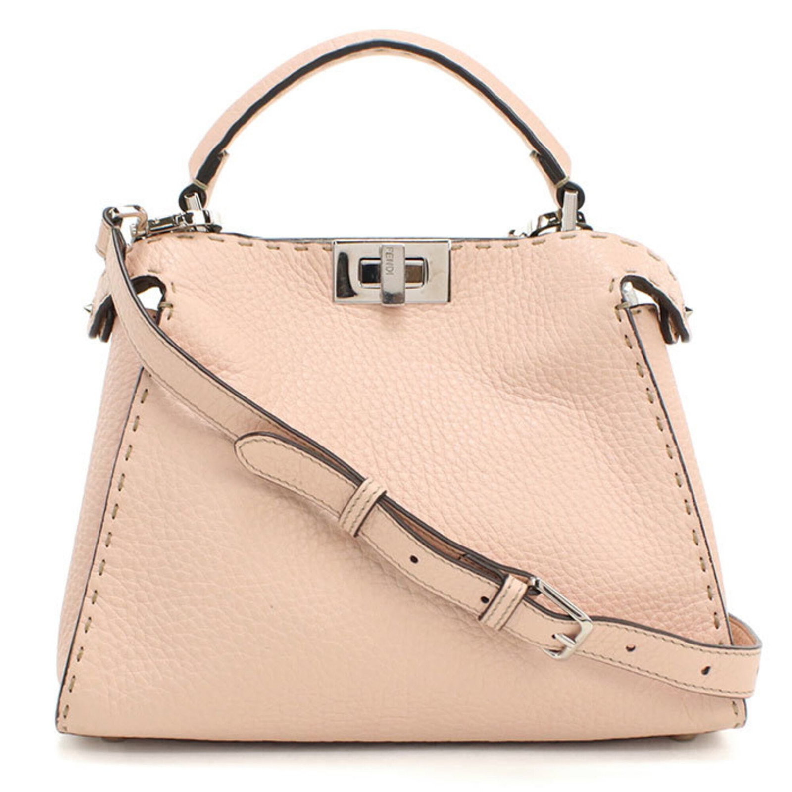 Fendi Handbag Leather: Fendi Handbag Leather Pink Fendi handbag made from high-quality Calfskin leather, featuring silver hardware and a classic design. Measuring 21cm x 27cm x 11.5cm, this stylish accessory is perfect for