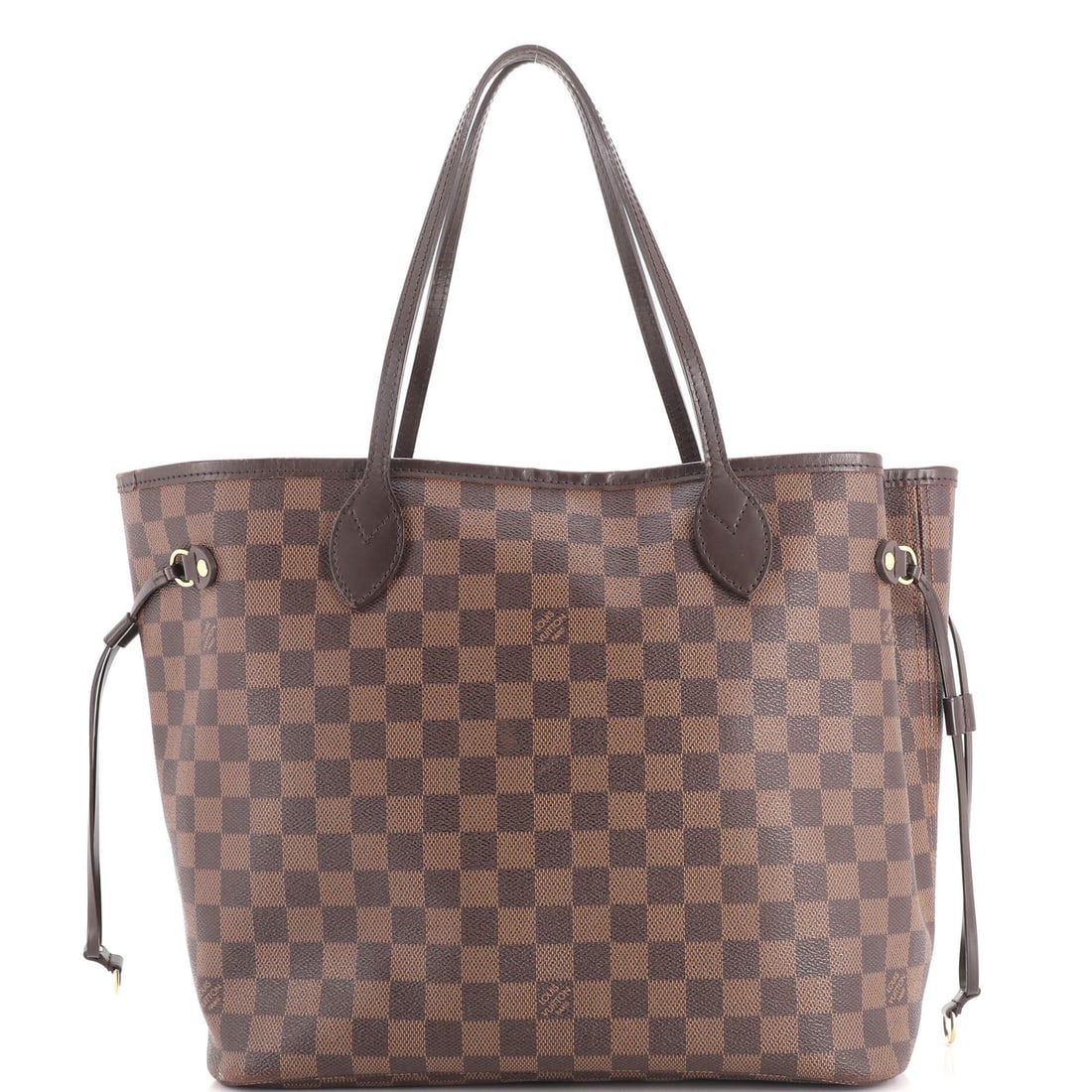 Damier Neverfull Louis Vuitton Tote NM: Damier Neverfull Louis Vuitton Tote NM Brown Damier Neverfull Louis Vuitton Tote in Mm Size, Featuring Canvas Coated Exterior and Gold Hardware. This pre-owned tote boasts a classic design with heavy