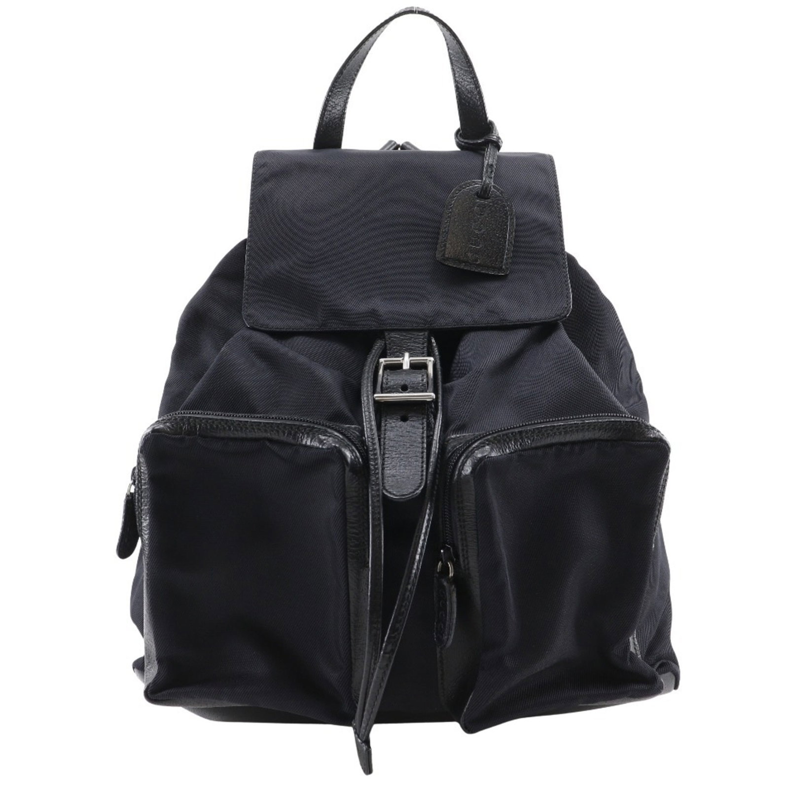 Nylon Canvas Leather Backpack Gucci: Nylon Canvas Leather Backpack Gucci Nylon canvas and leather backpack from Gucci, featuring a sleek black design with adjustable strap length. The bag measures 37cm x 34cm x 14cm and weighs 924g,