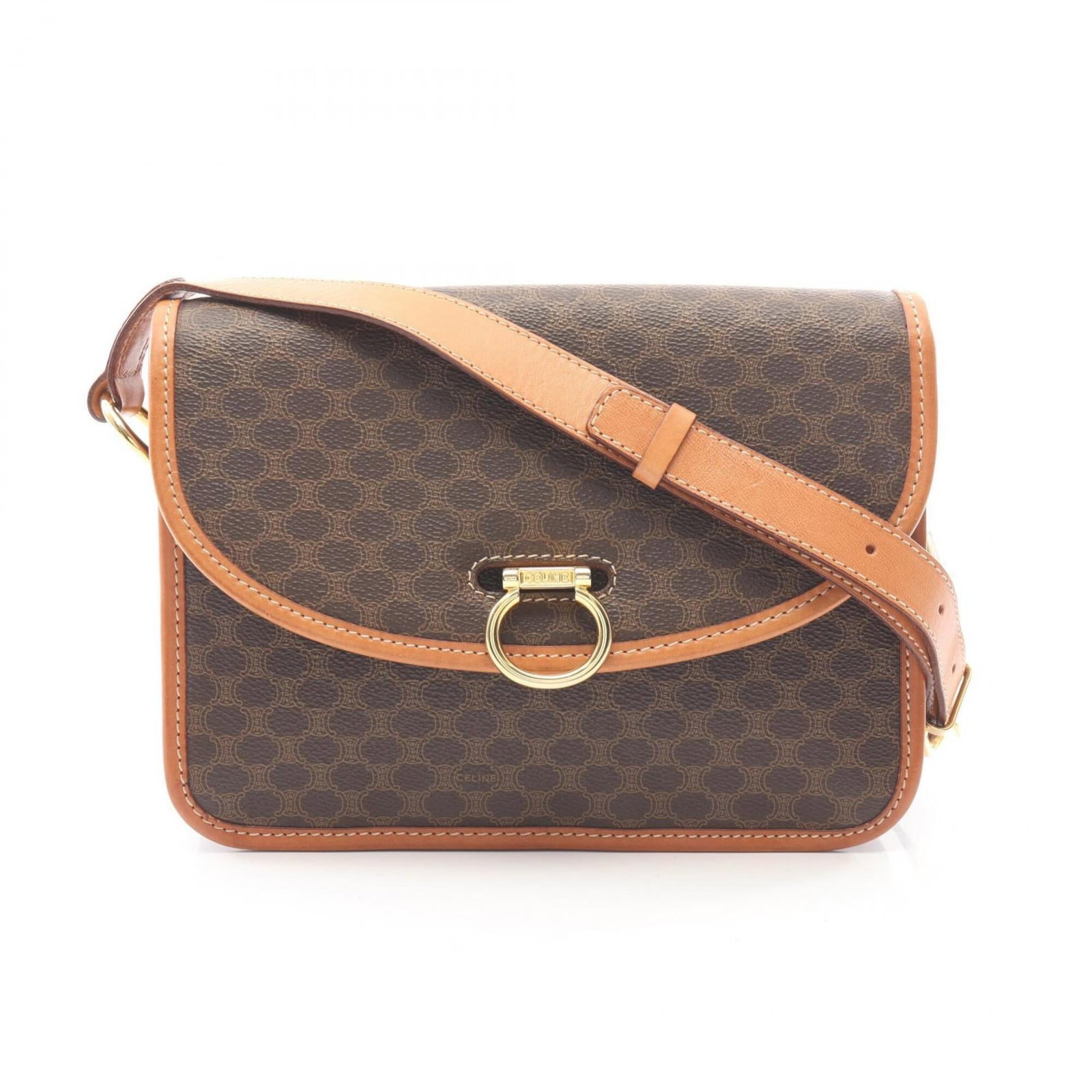 Coated canvas leather handbag shoulder bag by Celine: Coated canvas leather handbag shoulder bag by Celine Coated canvas leather handbag shoulder bag by Celine, featuring a unique blend of materials and classic design. Measuring 19cm x 24cm x 4cm, this
