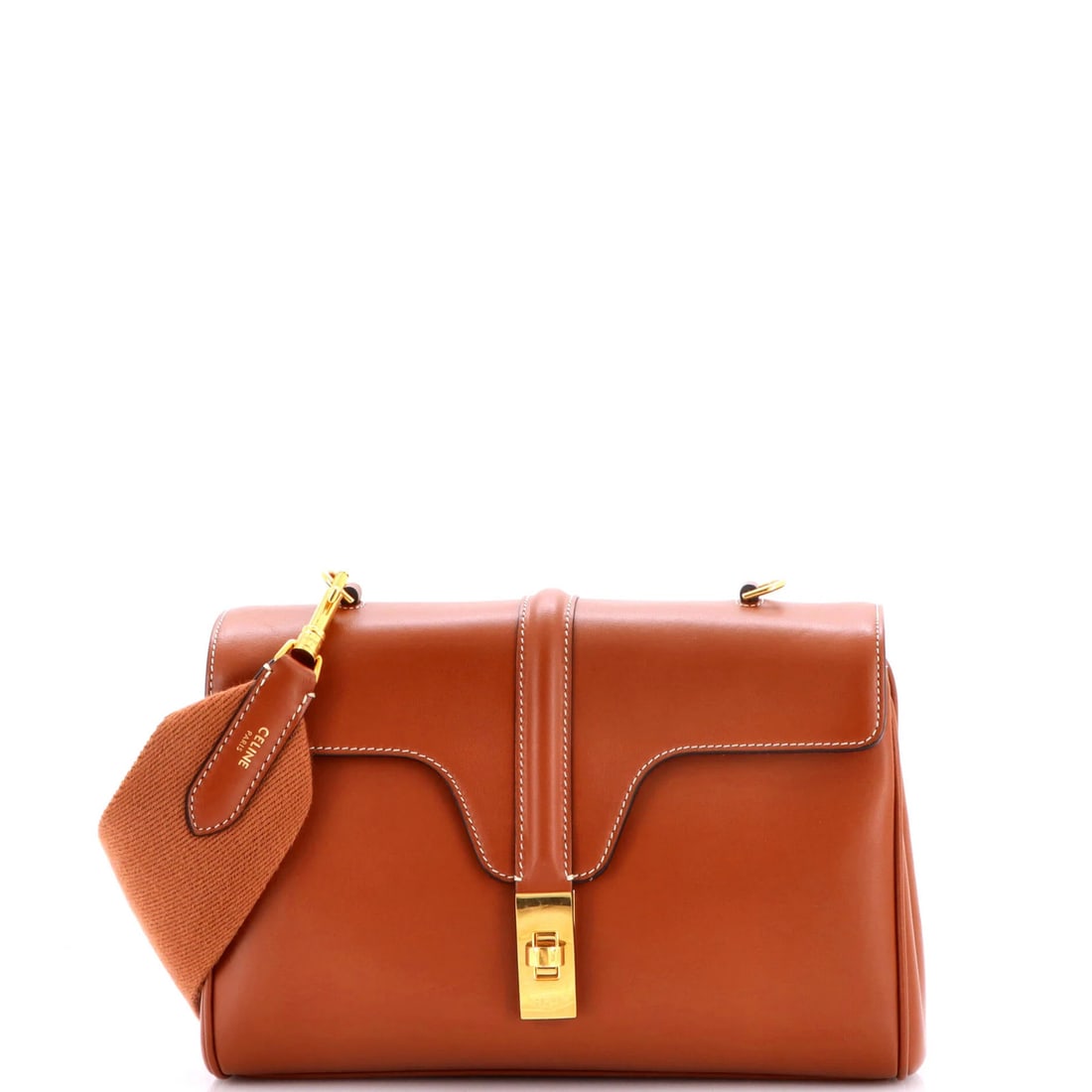 Celine Soft 16 Bag Smooth Calfskin Teen: Celine Soft 16 Bag Smooth Calfskin Teen The Celine Soft 16 Bag Smooth Calfskin Teen boasts a rich, brown leather exterior with gold hardware, adding a touch of sophistication to its sleek design. With