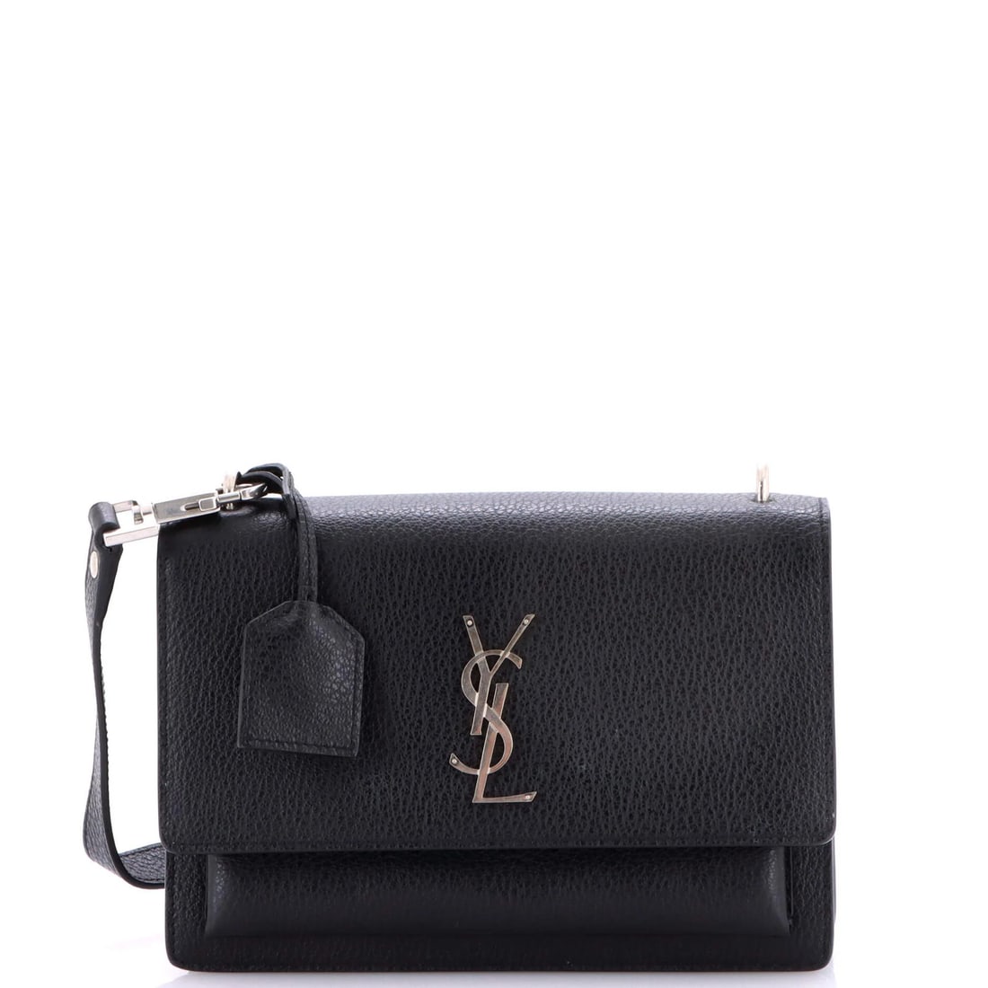 Leather medium satchel Saint Laurent sunset: Leather medium satchel Saint Laurent sunset Black Saint Laurent medium leather satchel with suede interior, features aged silver hardware and a classic cross-body design. The bag has minor creases,