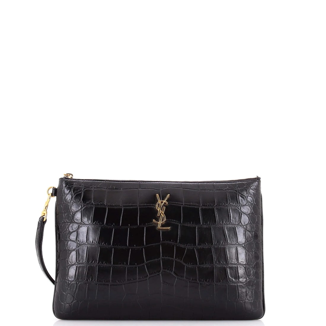 Saint Laurent Classic Monogram Tablet Wristlet Pouch Crocodile Embossed Leather (1 of 7)